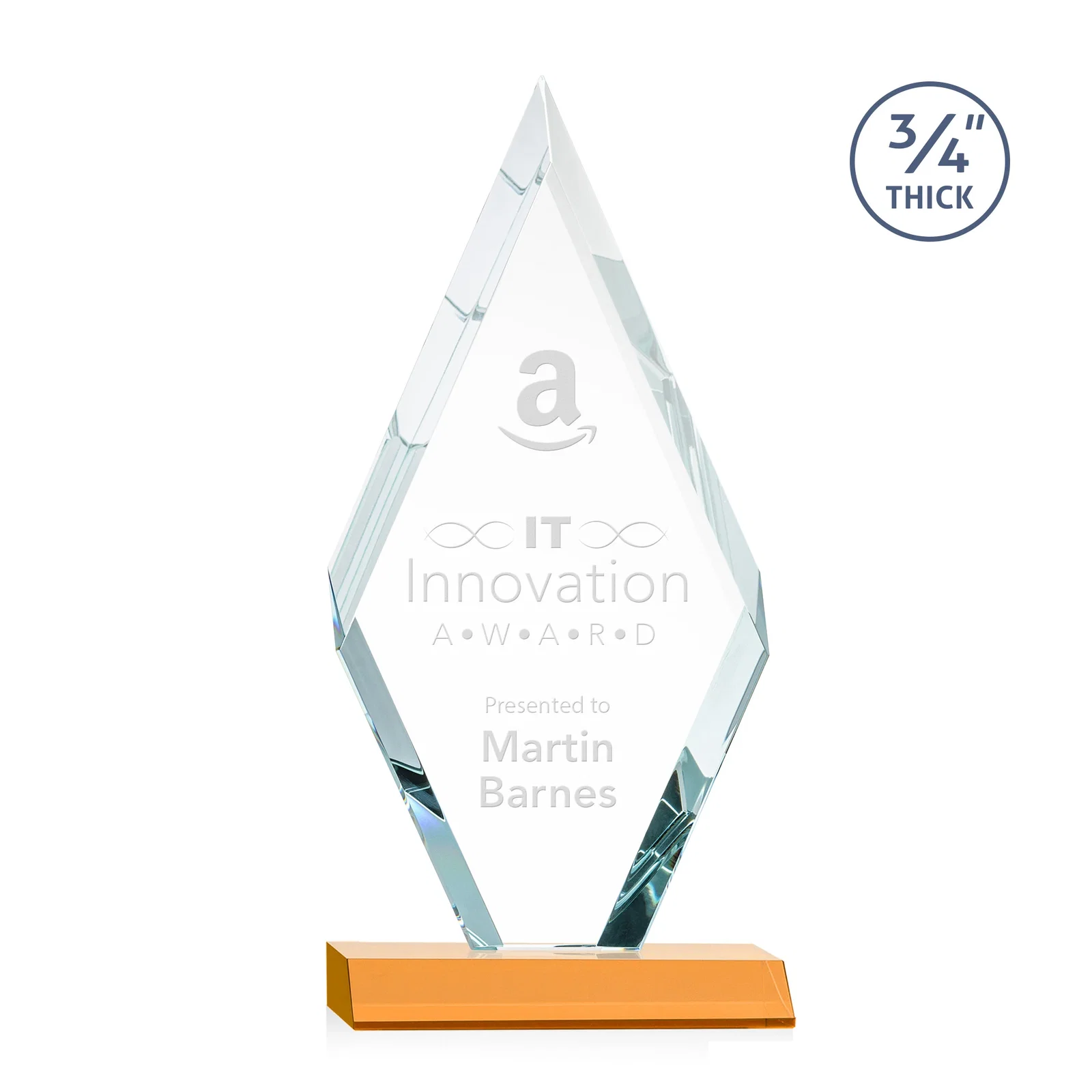Custom Starfire Crystal Diamond Award on a Front-Mitered Base, awards for graduation ceremonies