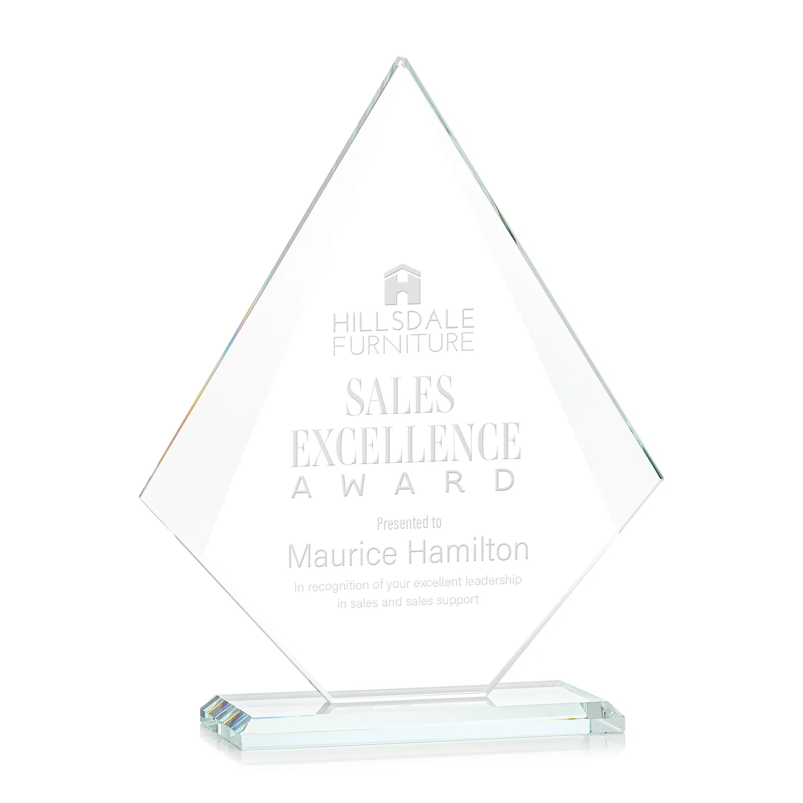 Custom Jade Glass Diamond Award With Eight Distinct Colored Bases for graduation ceremonies