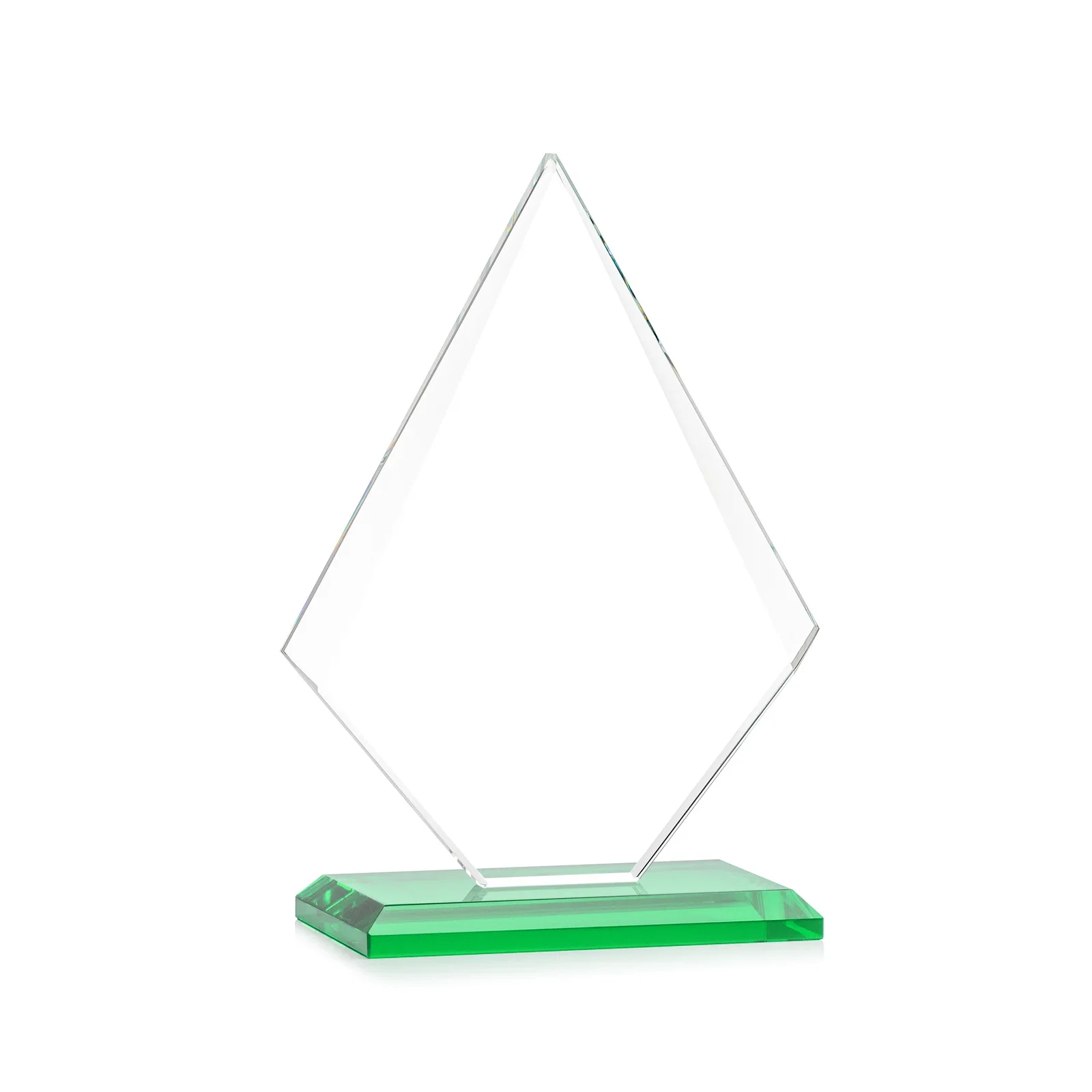 Personalized Jade Glass Diamond Award With Eight Distinct Colored Bases, with your logo for volunteer appreciation
