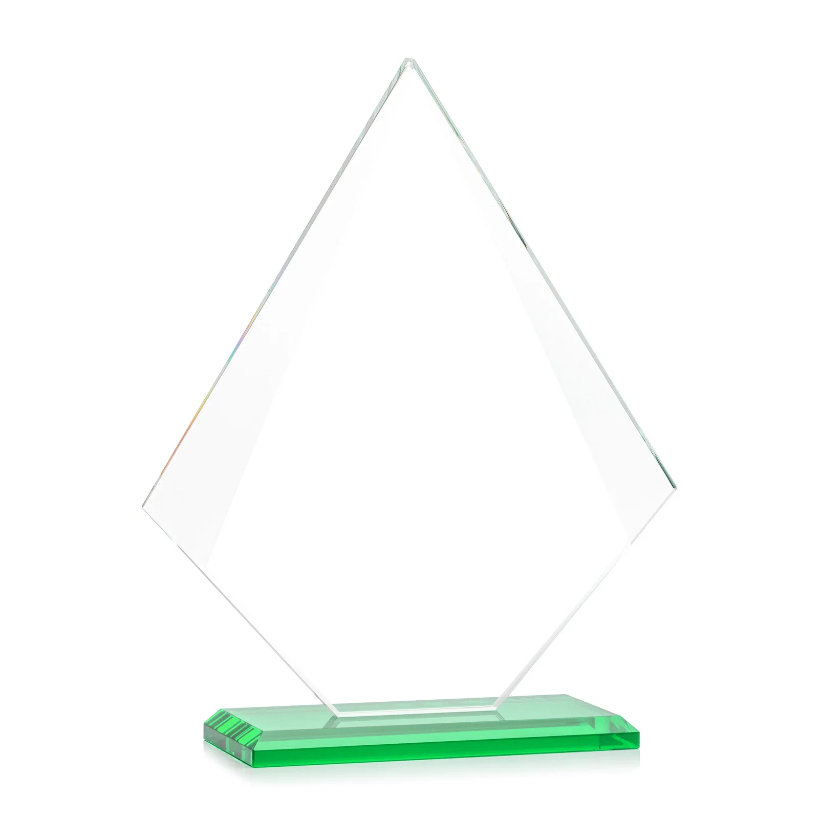 Personalized Jade Glass Diamond Award With Eight Distinct Colored Bases, with your logo for company anniversary events