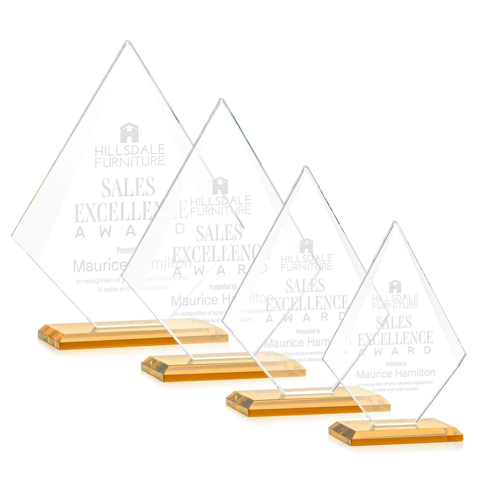Custom Jade Glass Diamond Award With Eight Distinct Colored Bases for safety achievement programs