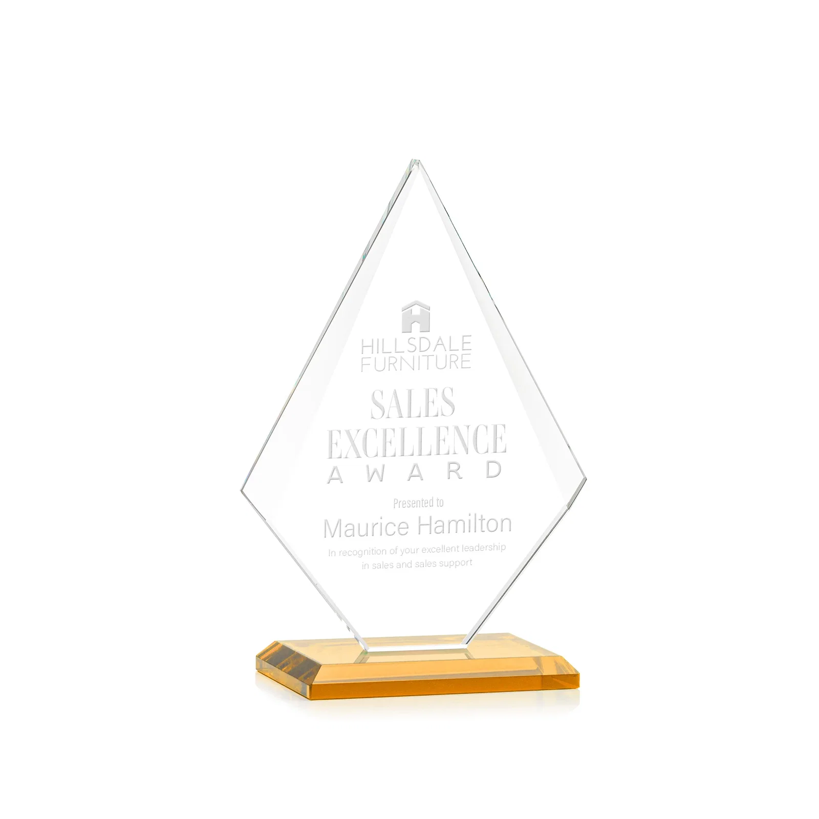Custom Jade Glass Diamond Award With Eight Distinct Colored Bases for volunteer appreciation