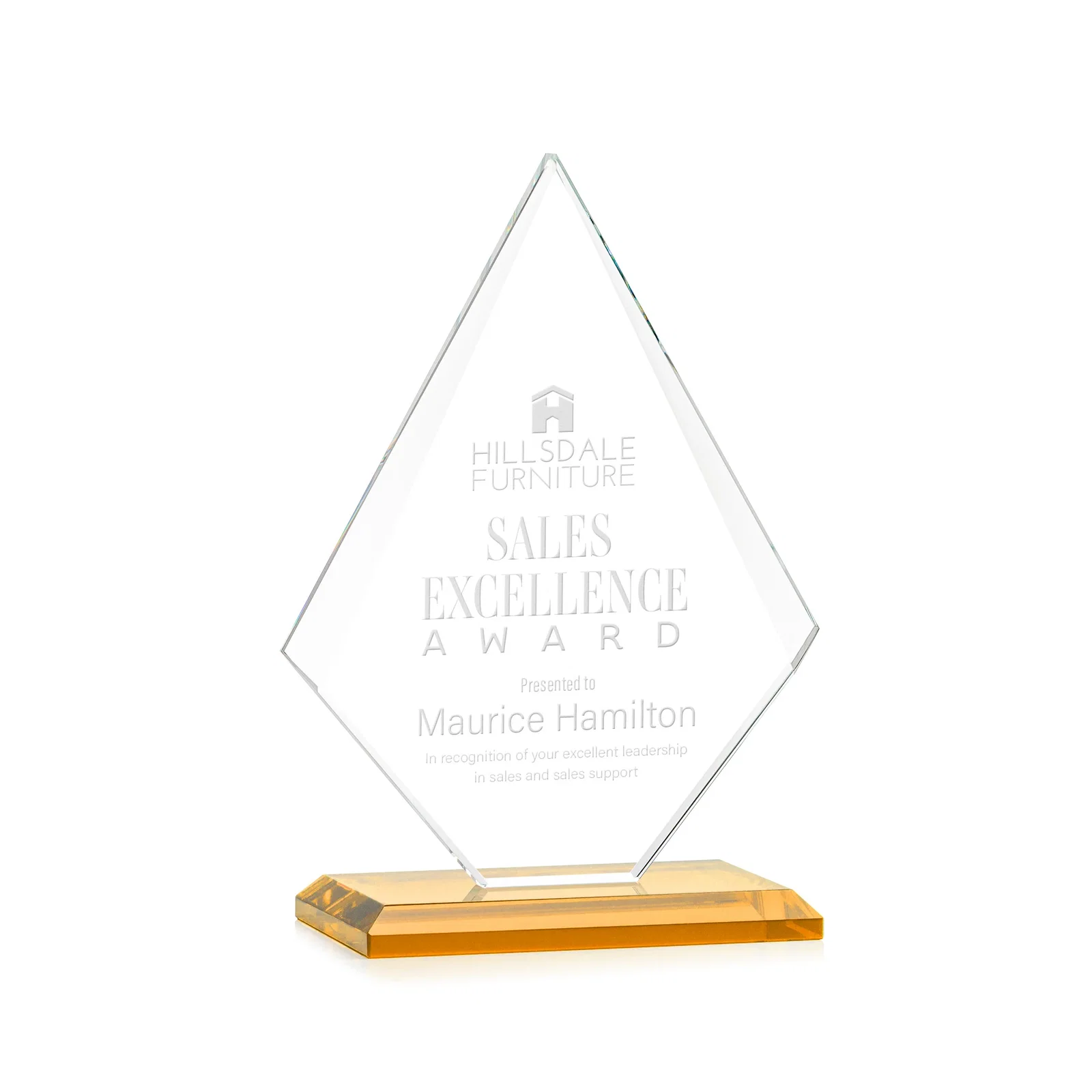 Custom Jade Glass Diamond Award With Eight Distinct Colored Bases for dealer and partner awards