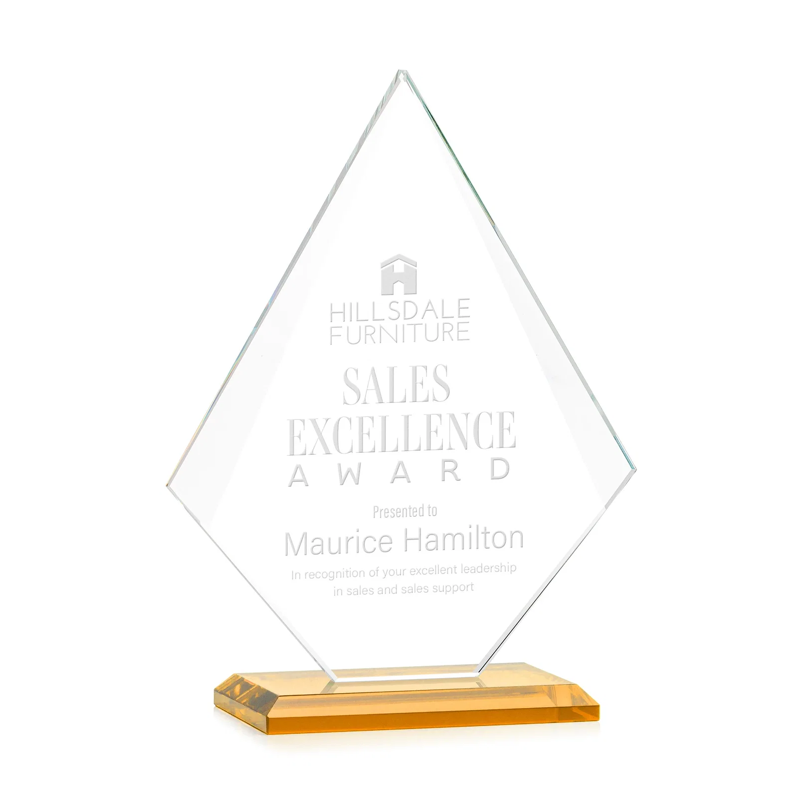 Custom Jade Glass Diamond Award With Eight Distinct Colored Bases for company anniversary events