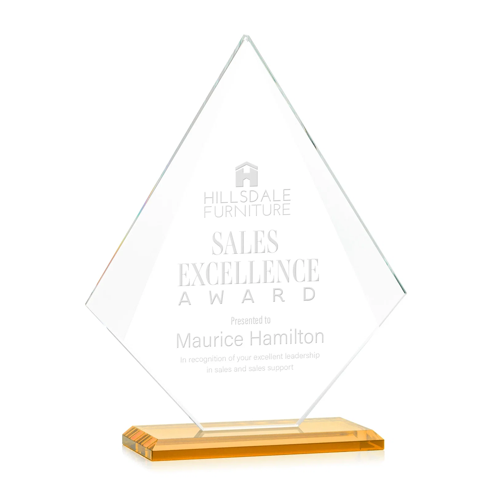 Personalized Jade Glass Diamond Award With Eight Distinct Colored Bases for employee recognition