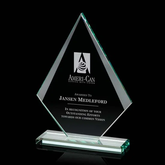 Custom Jade Glass Diamond Award With Eight Distinct Colored Bases for corporate award ceremonies
