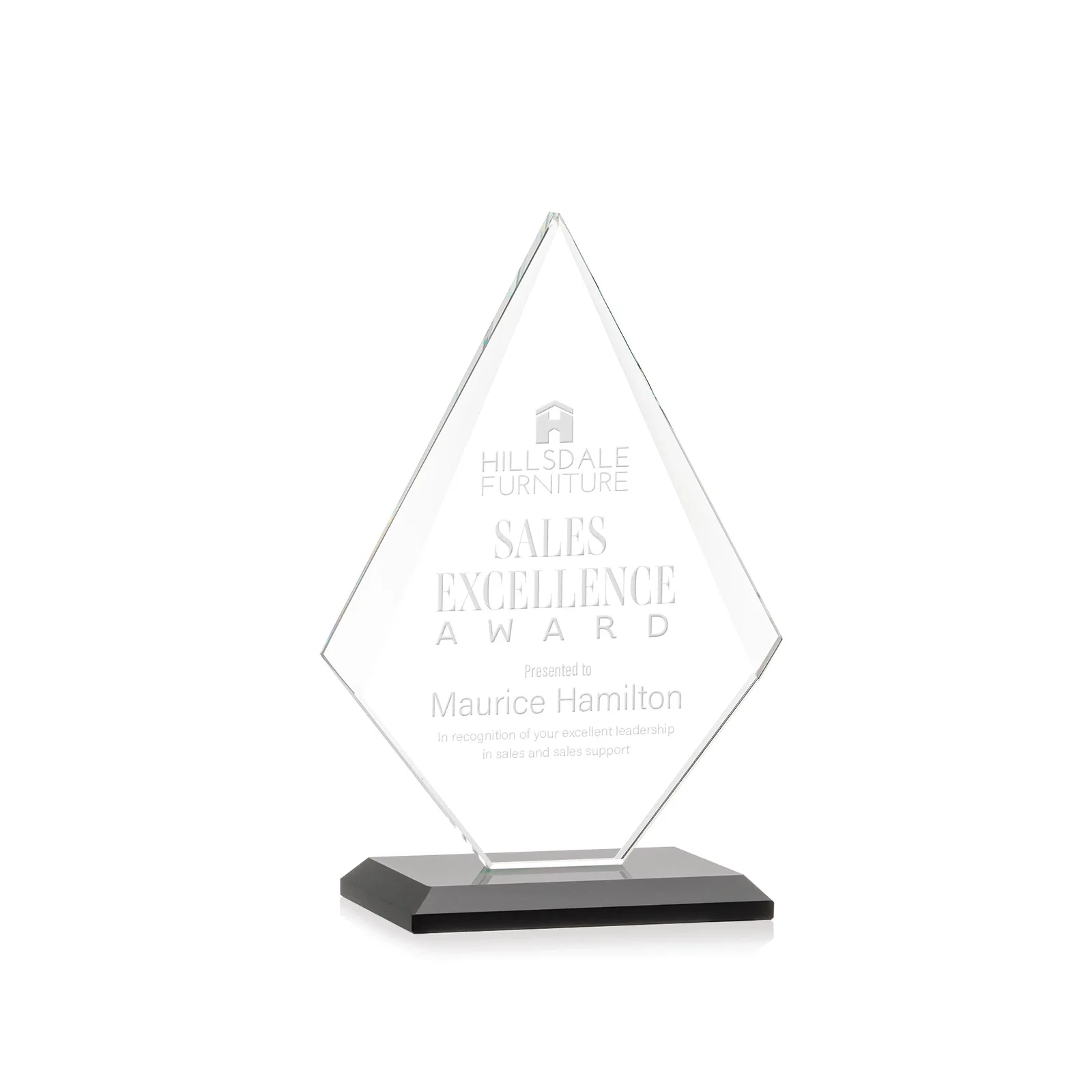 Personalized Jade Glass Diamond Award With Eight Distinct Colored Bases for graduation ceremonies
