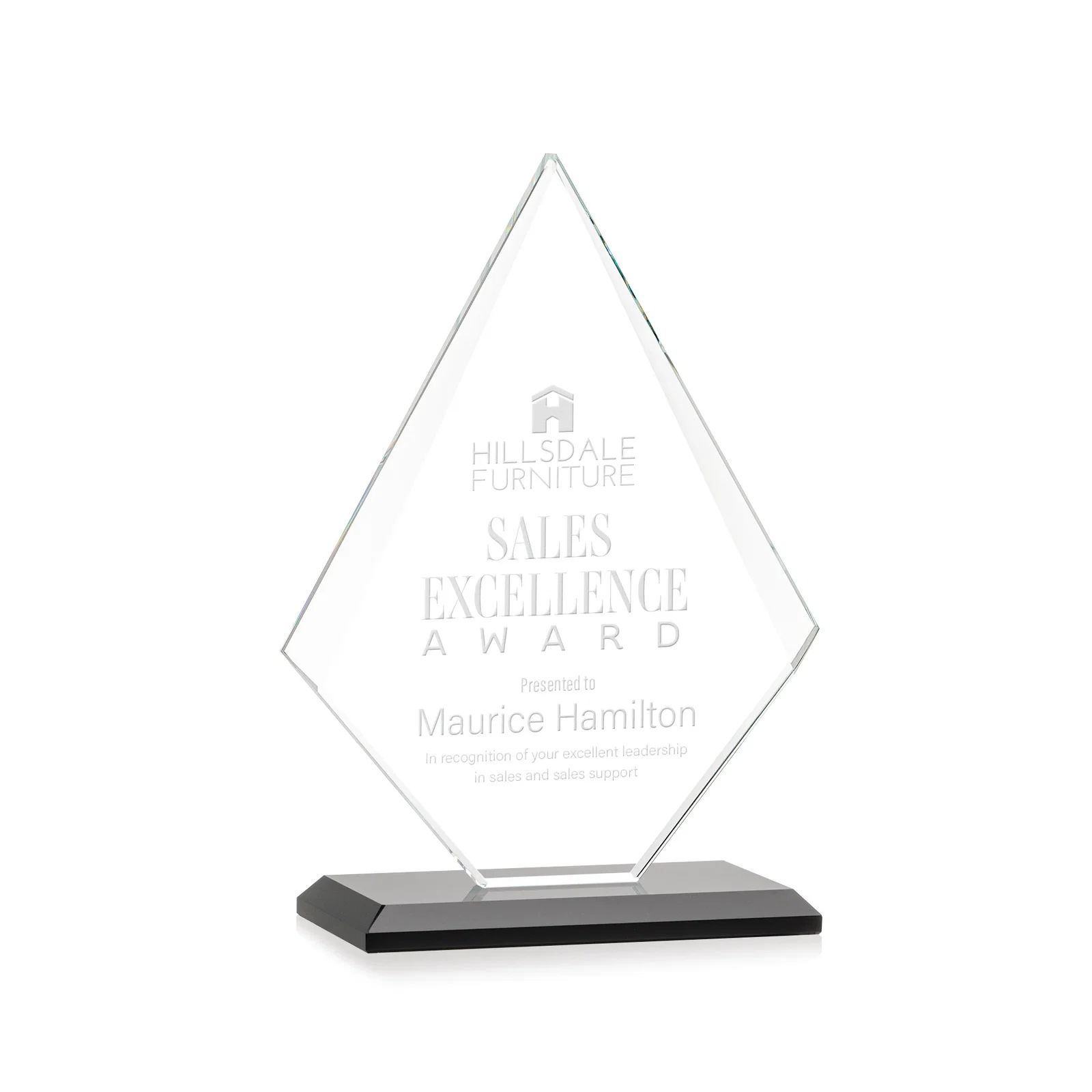 Personalized Jade Glass Diamond Award With Eight Distinct Colored Bases for safety achievement programs