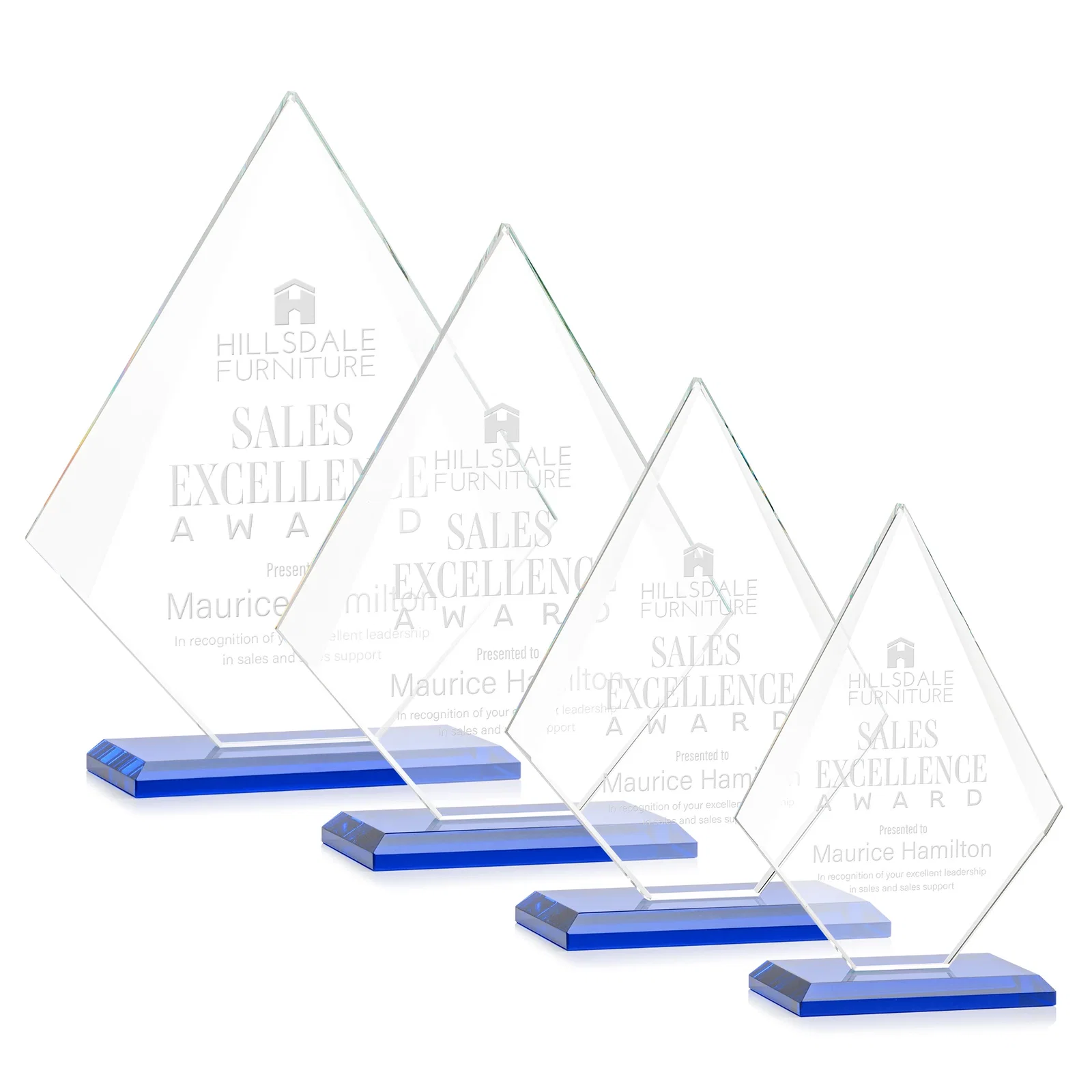 Personalized Jade Glass Diamond Award With Eight Distinct Colored Bases for company anniversary events