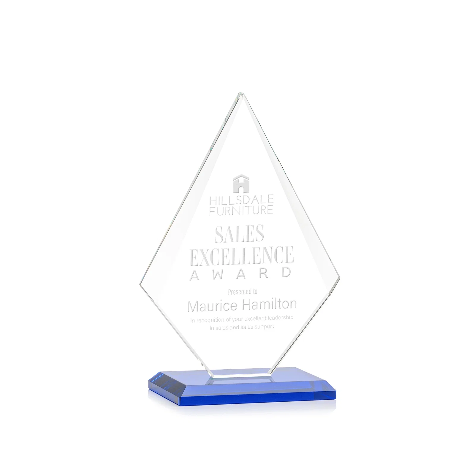 Promotional Jade Glass Diamond Award With Eight Distinct Colored Bases for employee recognition