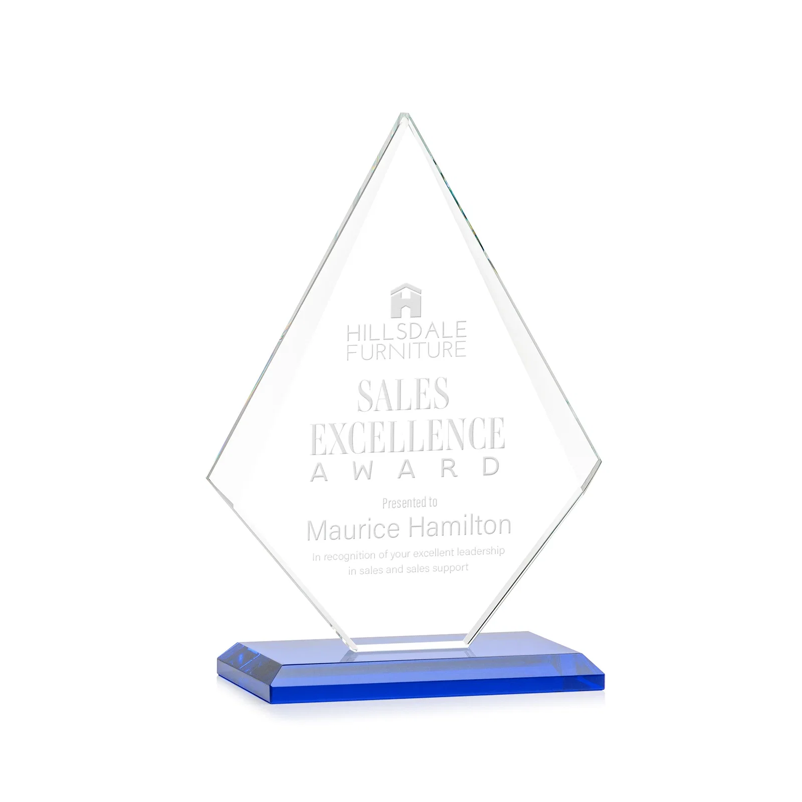 Promotional Jade Glass Diamond Award With Eight Distinct Colored Bases for corporate award ceremonies