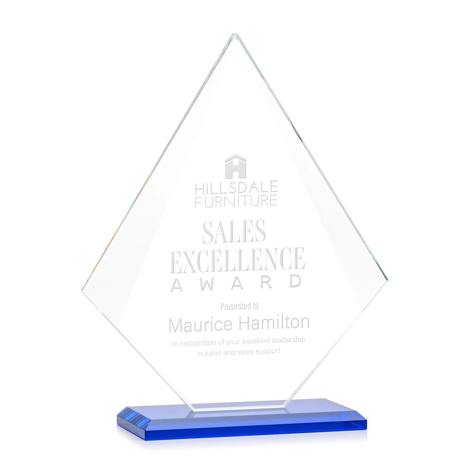 Promotional Jade Glass Diamond Award With Eight Distinct Colored Bases for sales achievement awards