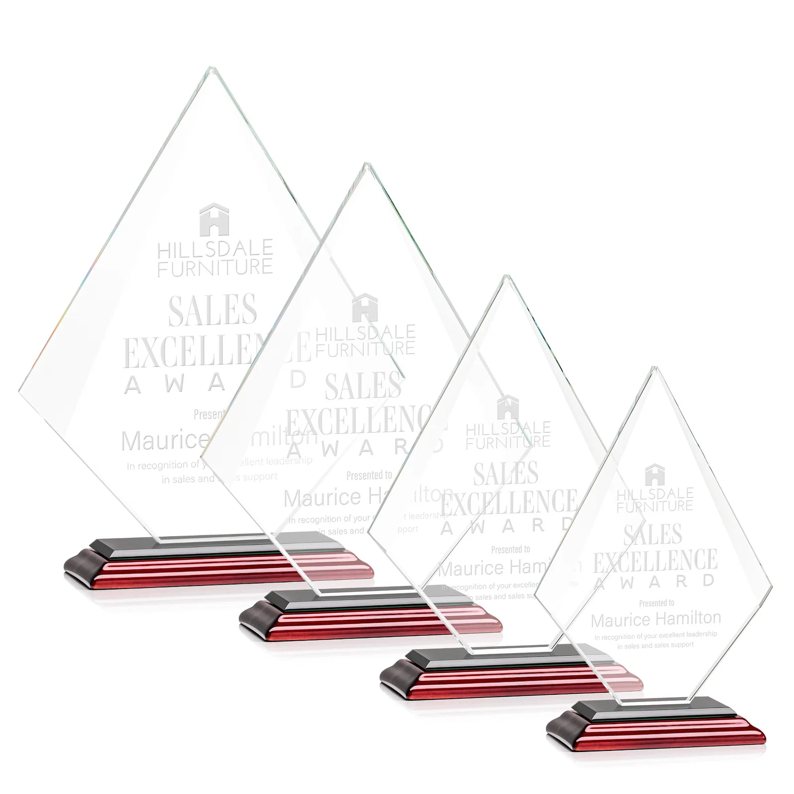 Promotional Jade Glass Diamond Award With Eight Distinct Colored Bases for retirement presentations
