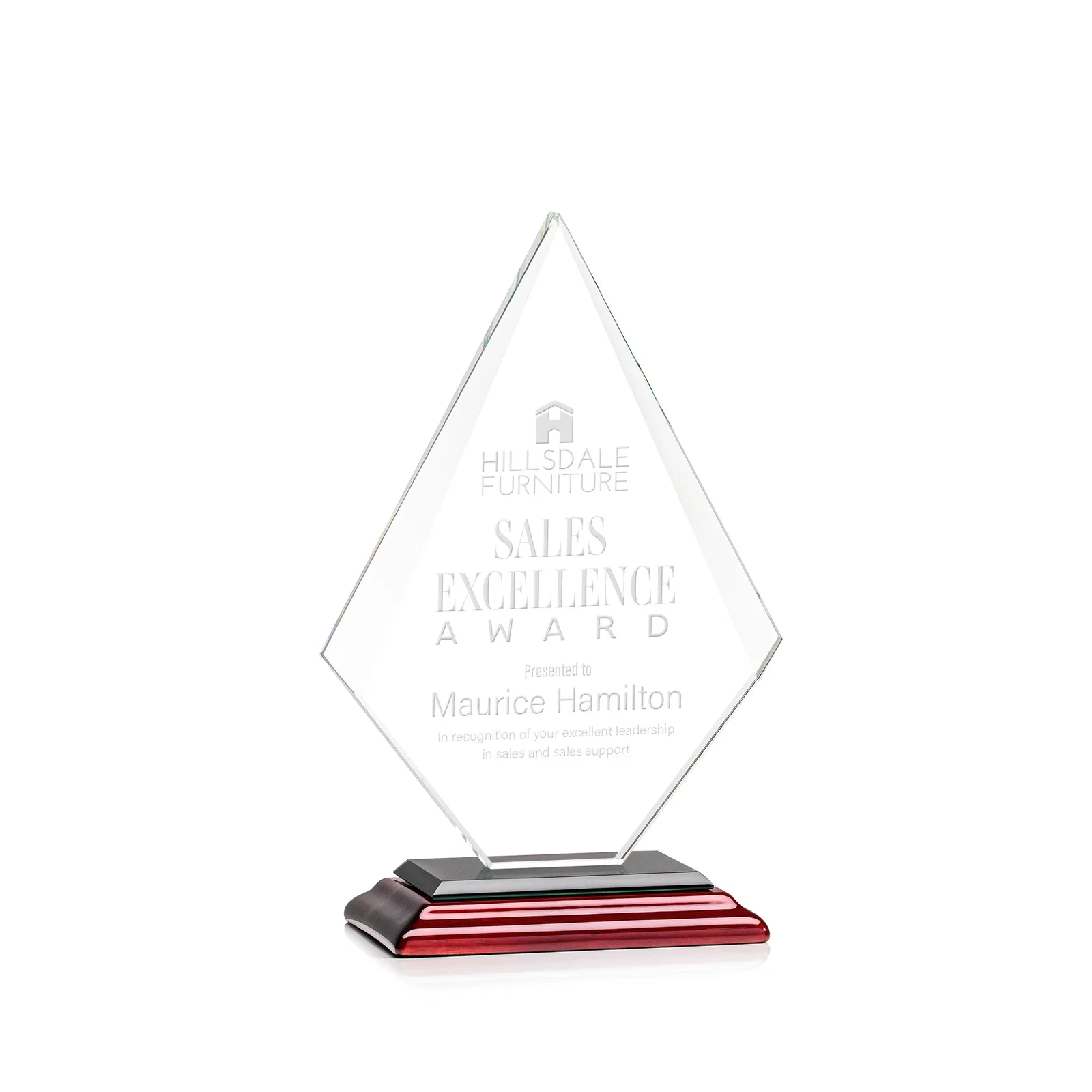 Promotional Jade Glass Diamond Award With Eight Distinct Colored Bases for team milestone celebrations