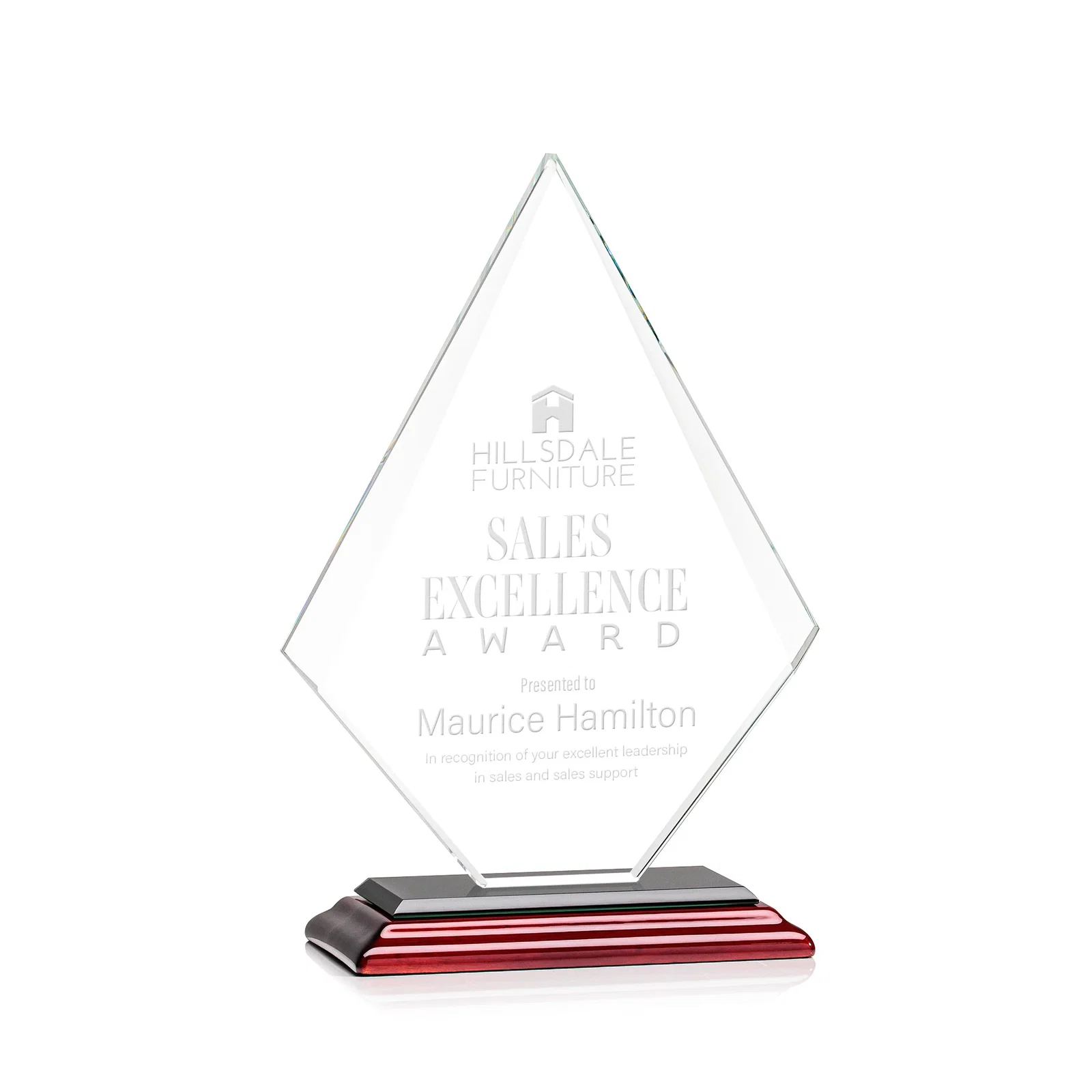 Promotional Jade Glass Diamond Award With Eight Distinct Colored Bases for donor appreciation