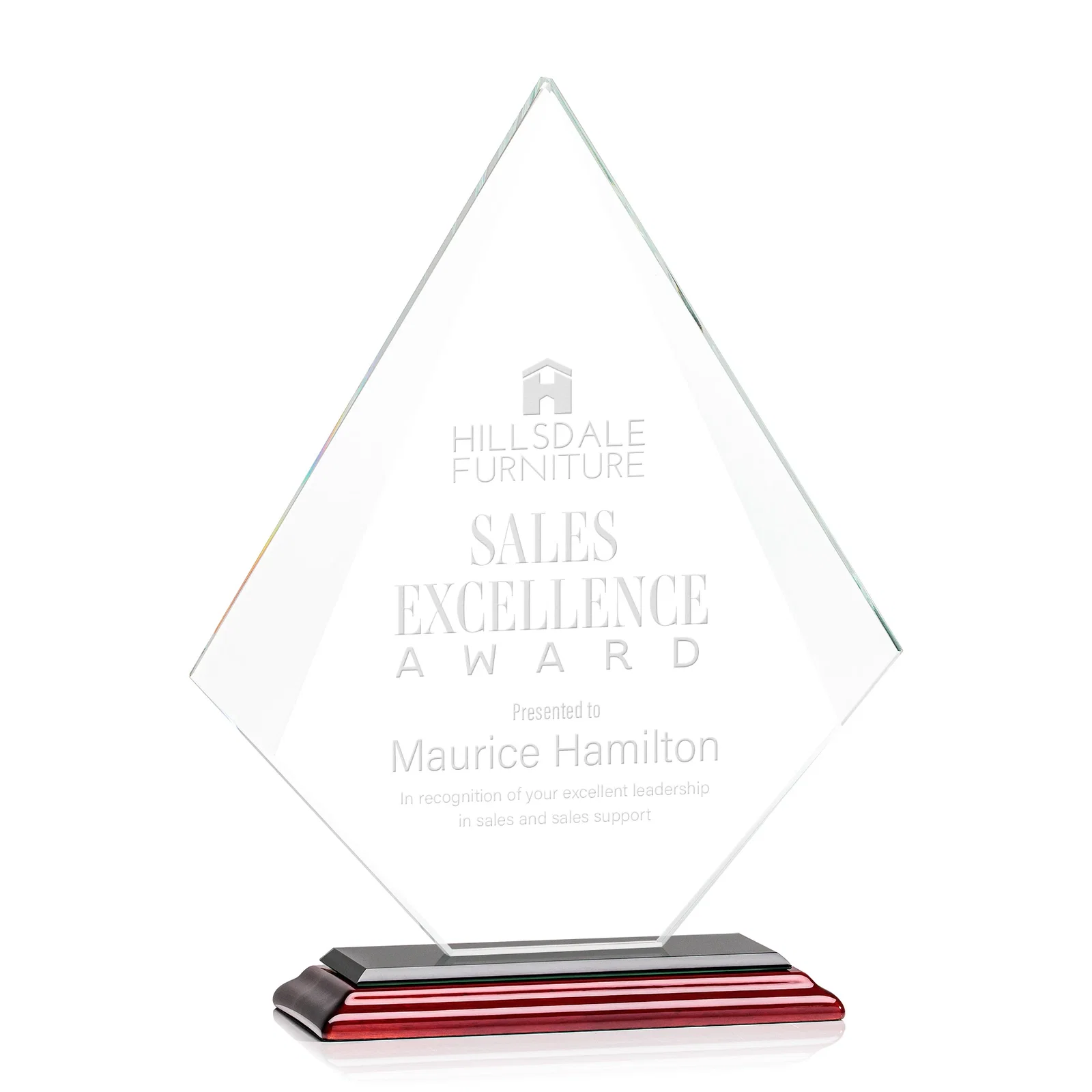 Promotional Jade Glass Diamond Award With Eight Distinct Colored Bases for safety achievement programs