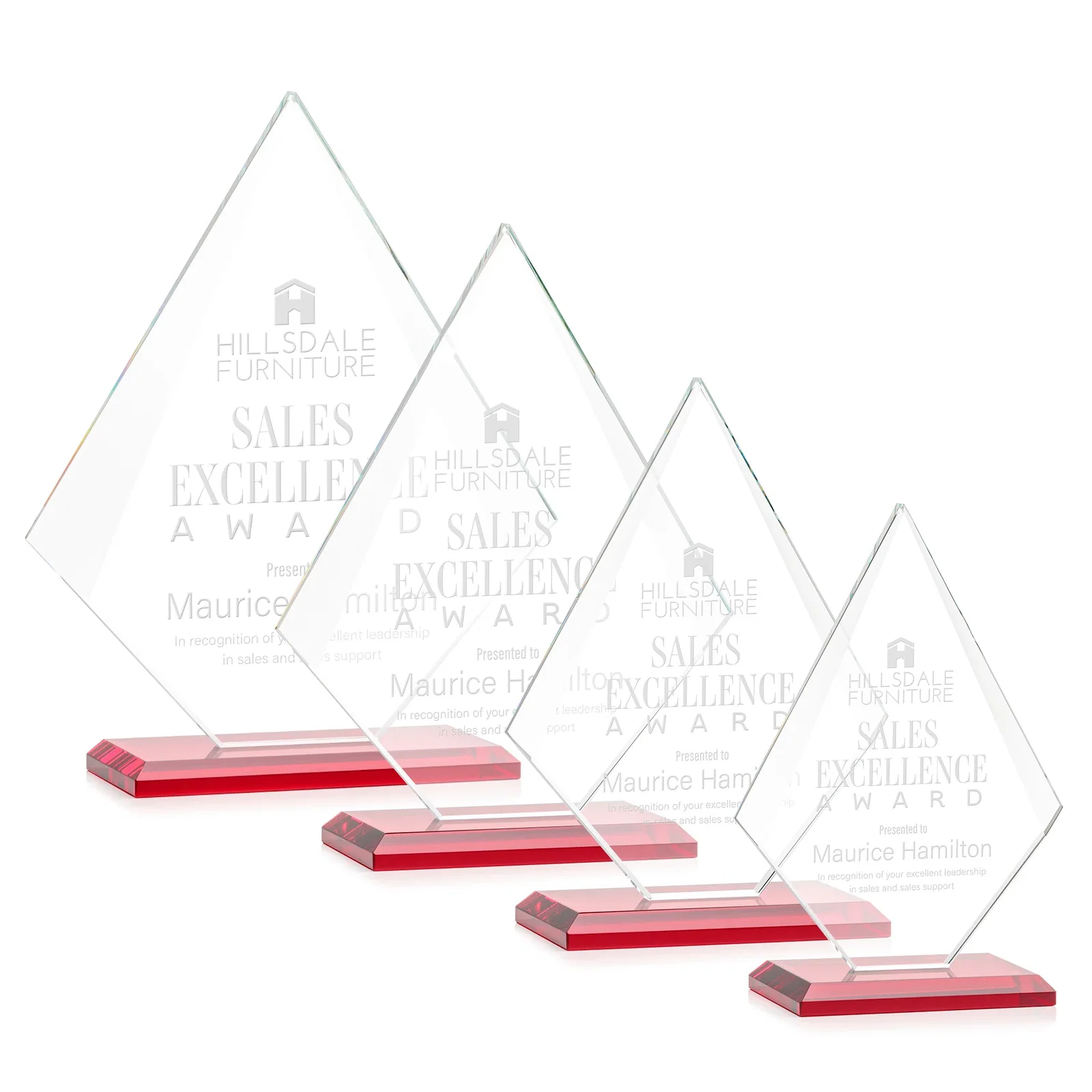 Promotional Jade Glass Diamond Award With Eight Distinct Colored Bases for volunteer appreciation