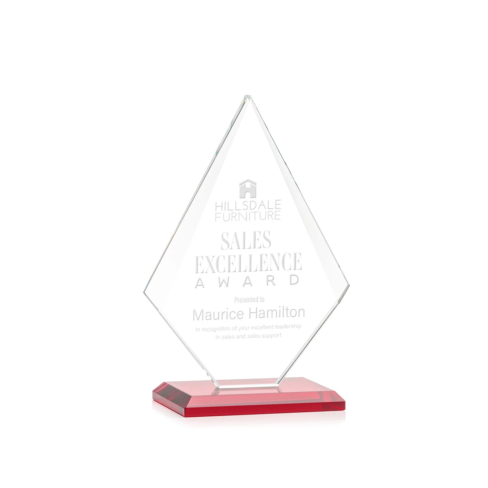 Promotional Jade Glass Diamond Award With Eight Distinct Colored Bases for dealer and partner awards