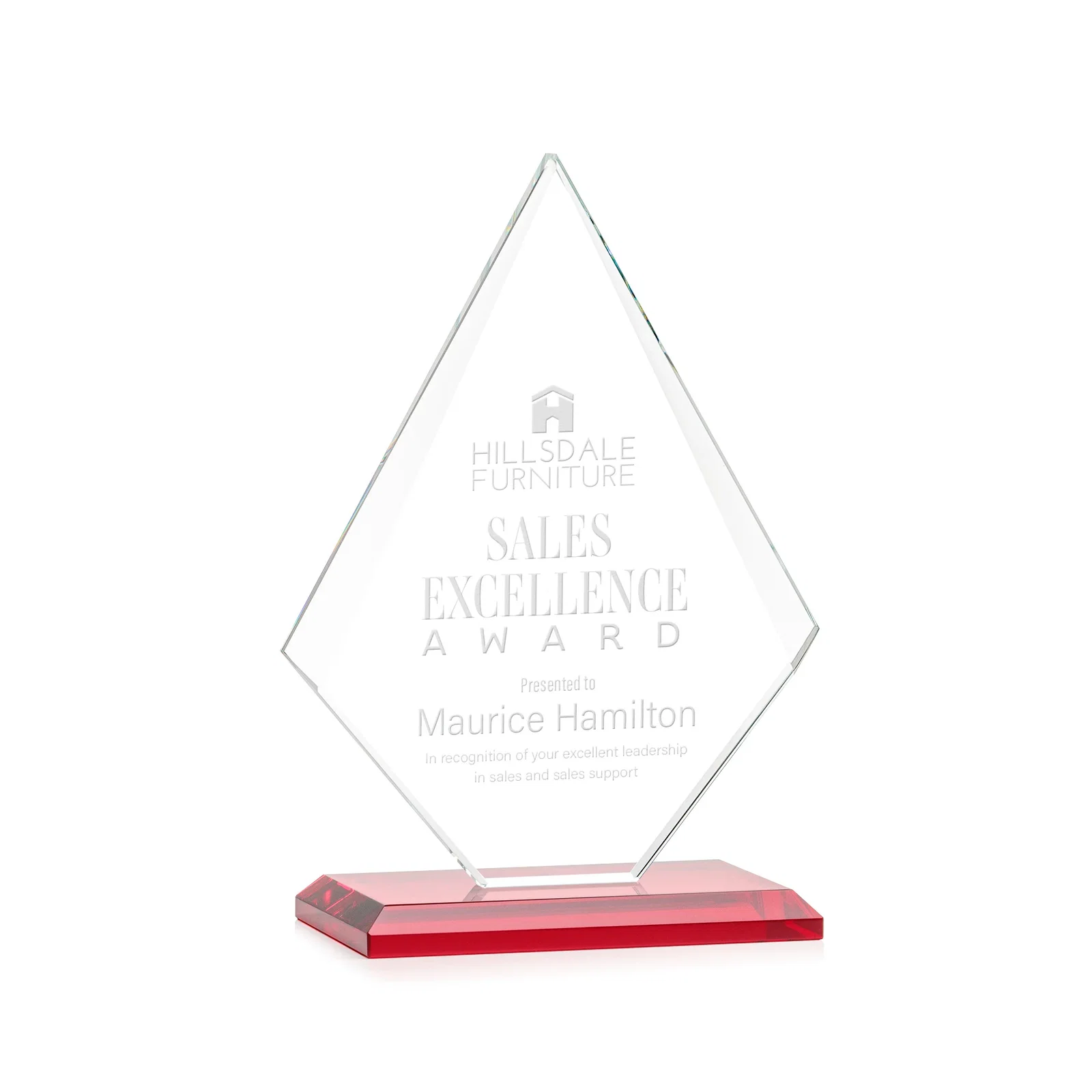 Promotional Jade Glass Diamond Award With Eight Distinct Colored Bases for company anniversary events