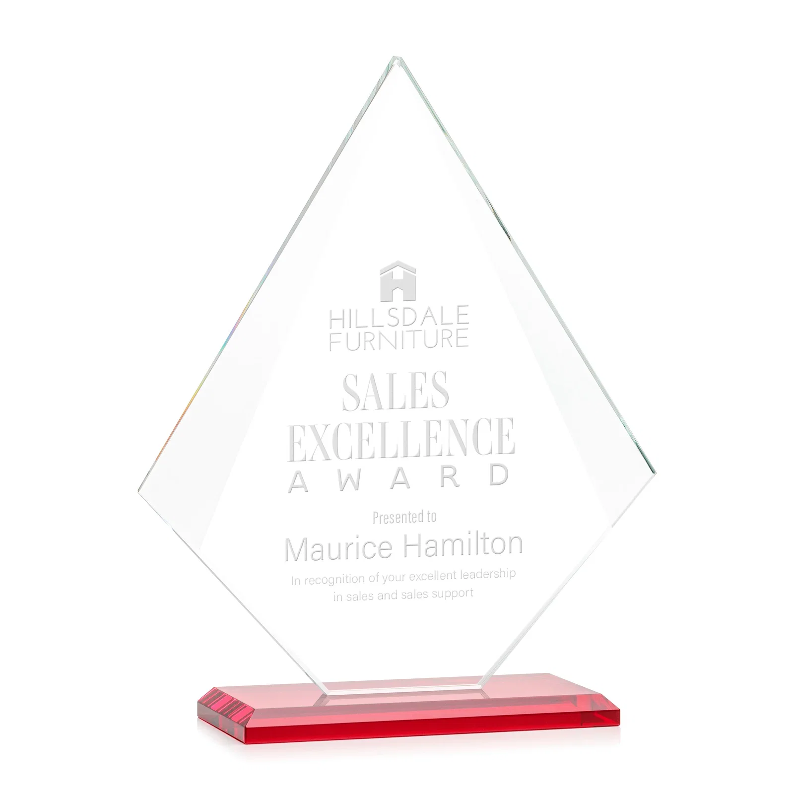 Branded Jade Glass Diamond Award With Eight Distinct Colored Bases for corporate award ceremonies