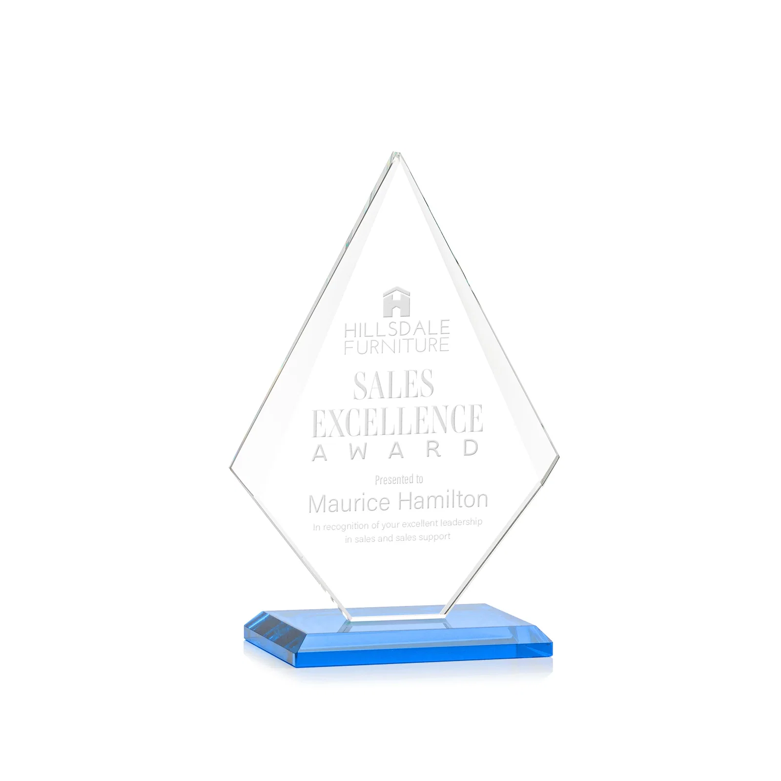 Branded Jade Glass Diamond Award With Eight Distinct Colored Bases for sales achievement awards