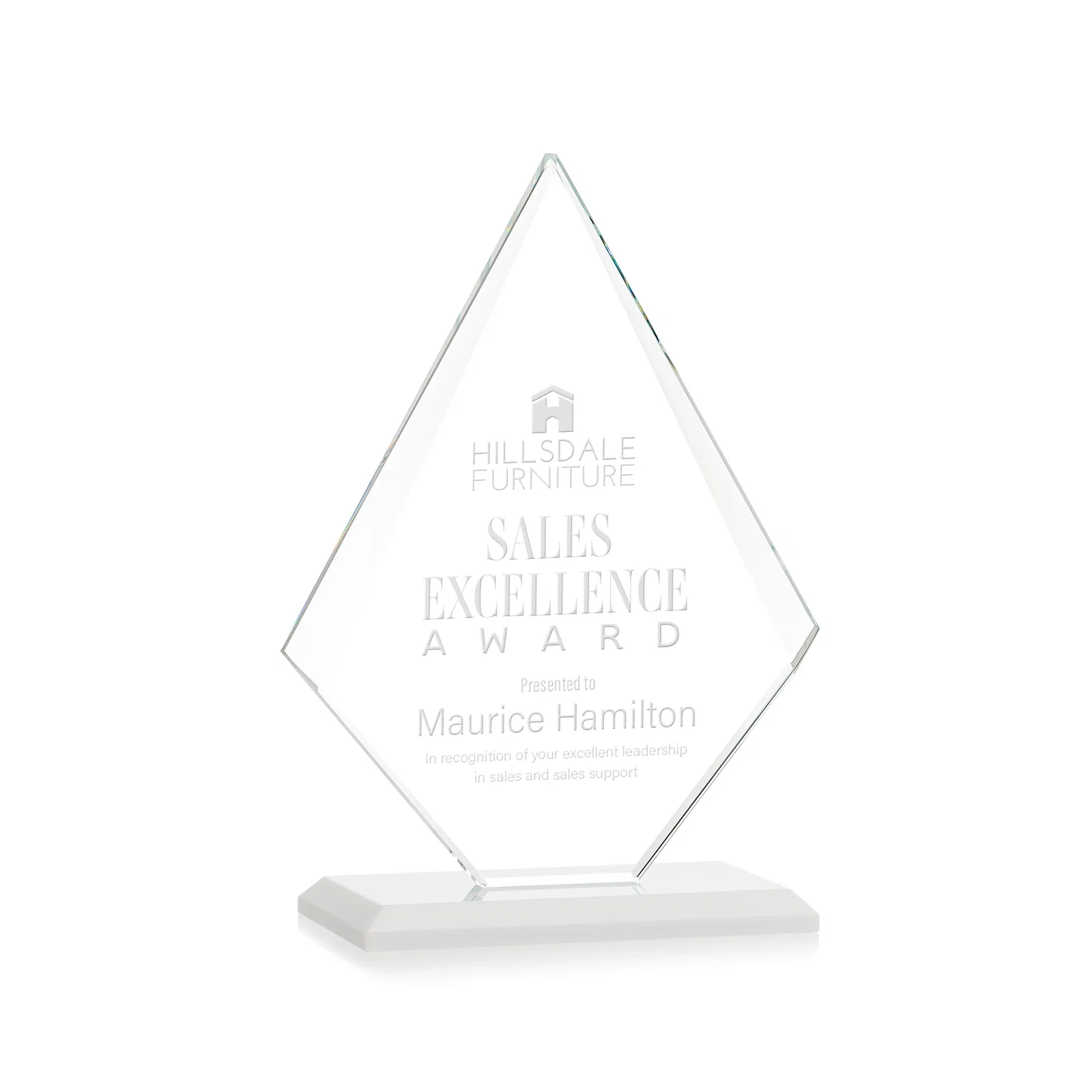 Branded Jade Glass Diamond Award With Eight Distinct Colored Bases for volunteer appreciation
