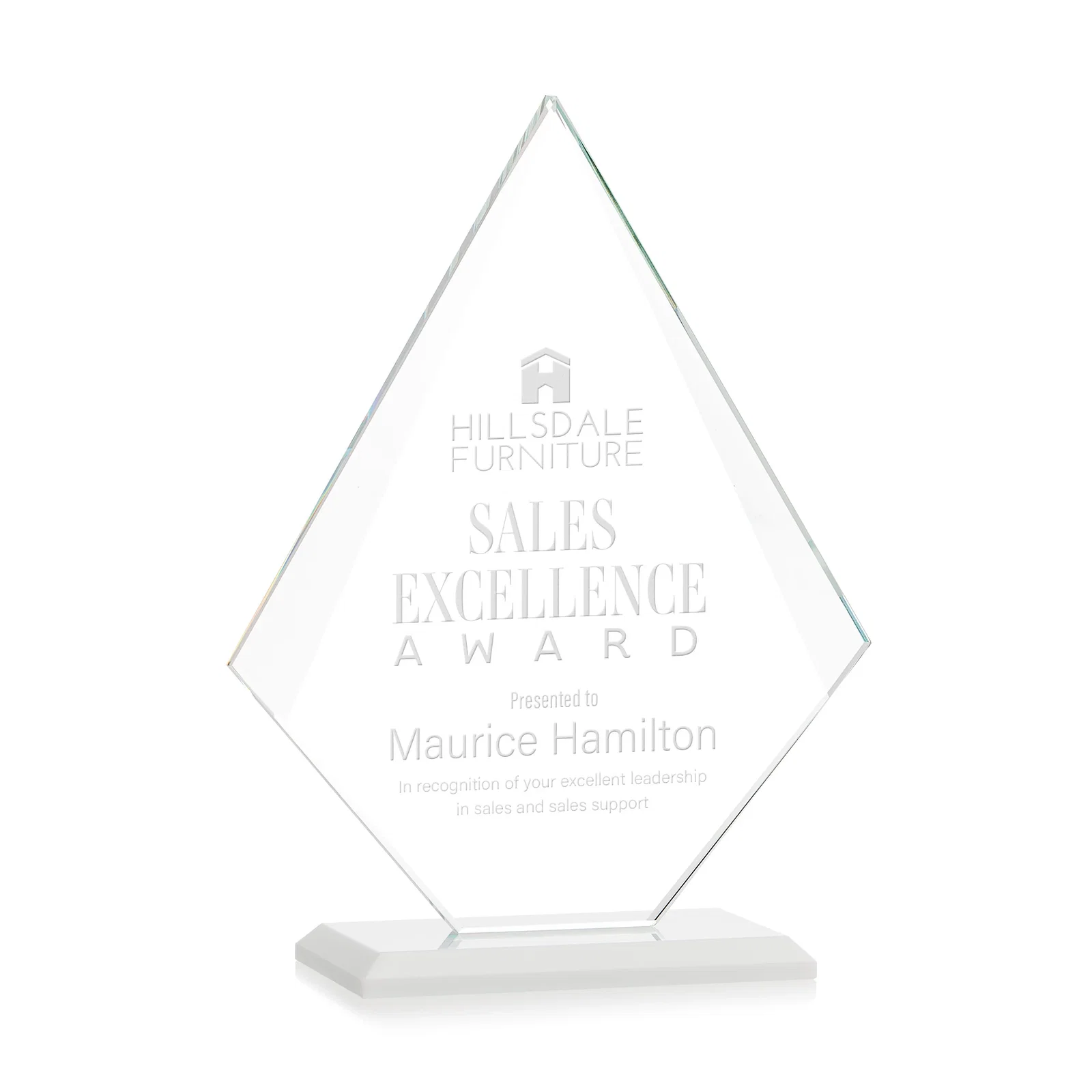 Branded Jade Glass Diamond Award With Eight Distinct Colored Bases for dealer and partner awards