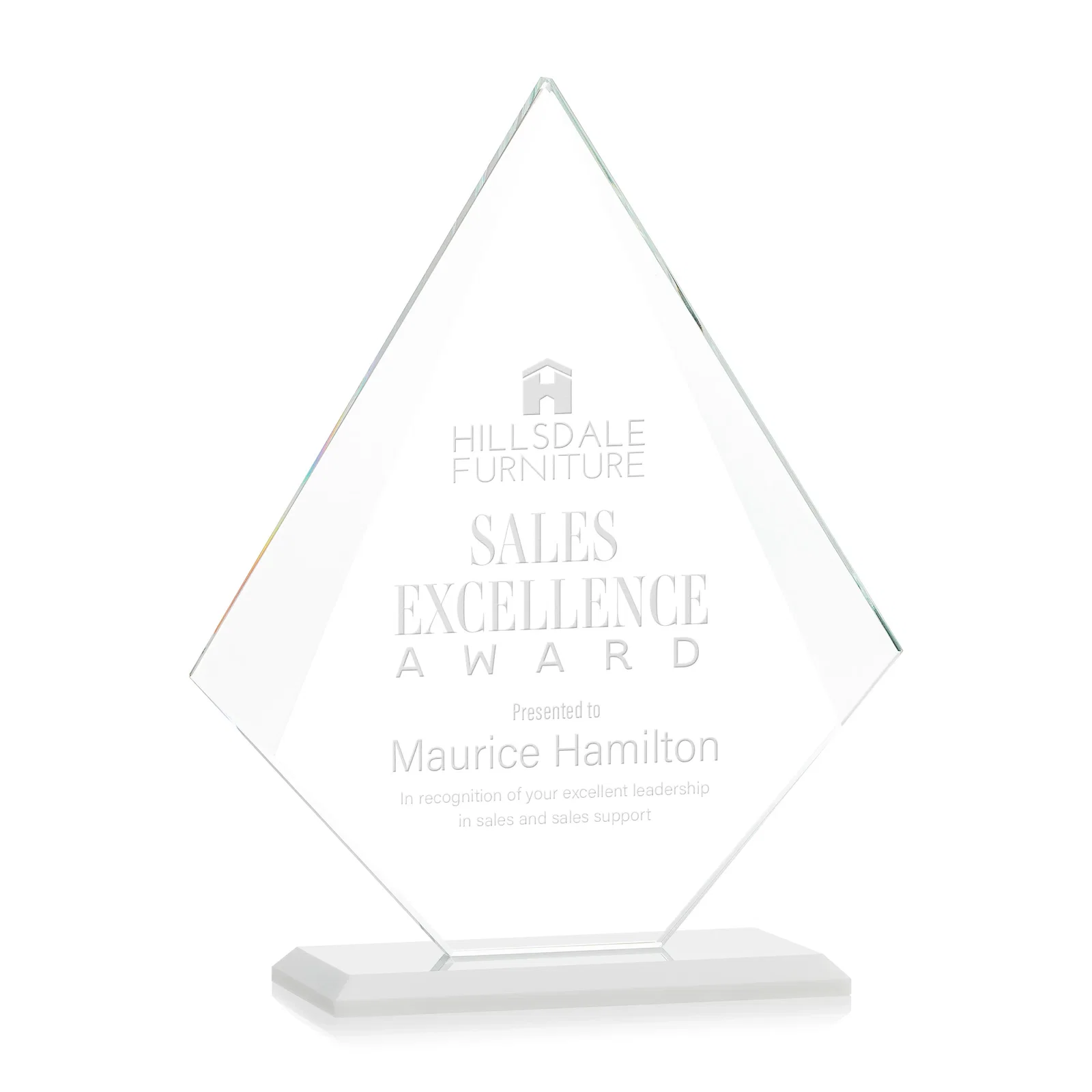 Branded Jade Glass Diamond Award With Eight Distinct Colored Bases for company anniversary events