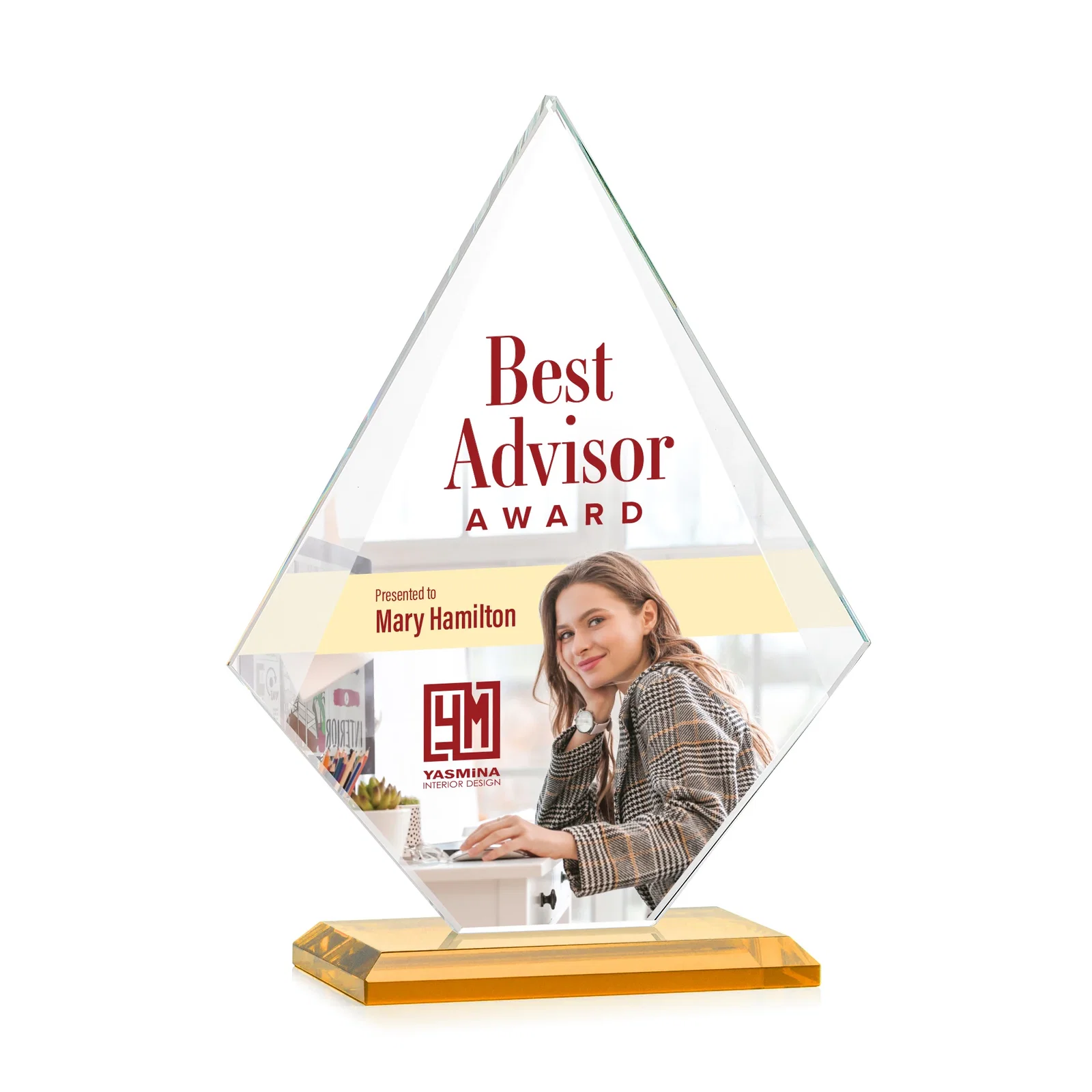 Custom printed Jade Glass Diamond Award With Eight Distinct Colored Bases for safety achievement programs