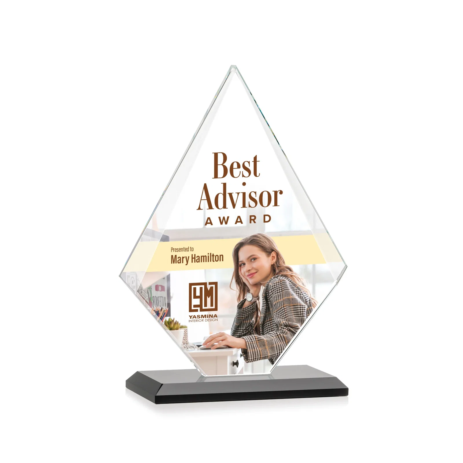 Customized Jade Glass Diamond Award With Eight Distinct Colored Bases for team milestone celebrations