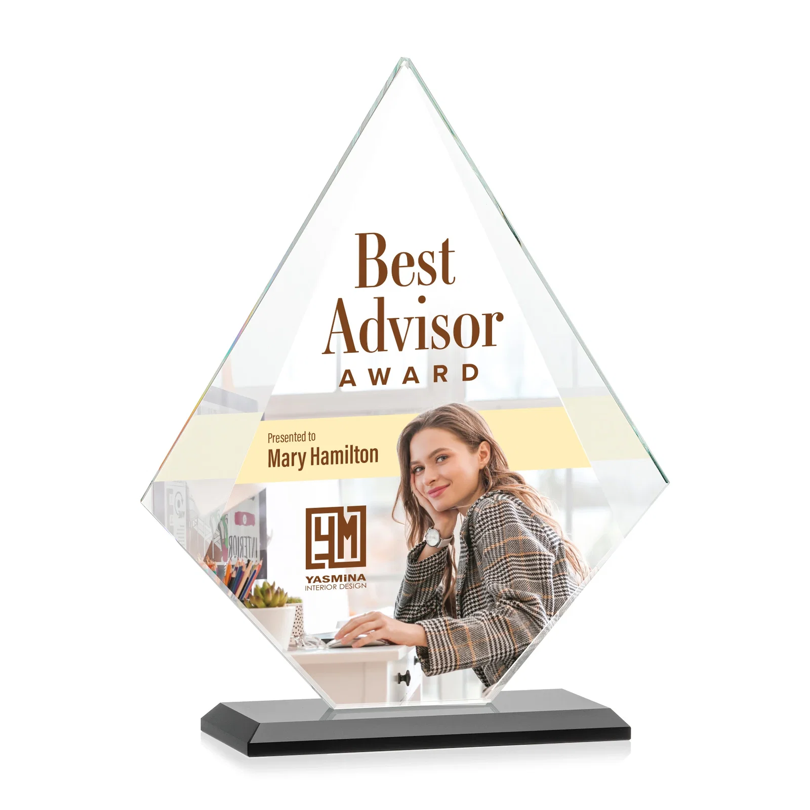 Customized Jade Glass Diamond Award With Eight Distinct Colored Bases for graduation ceremonies