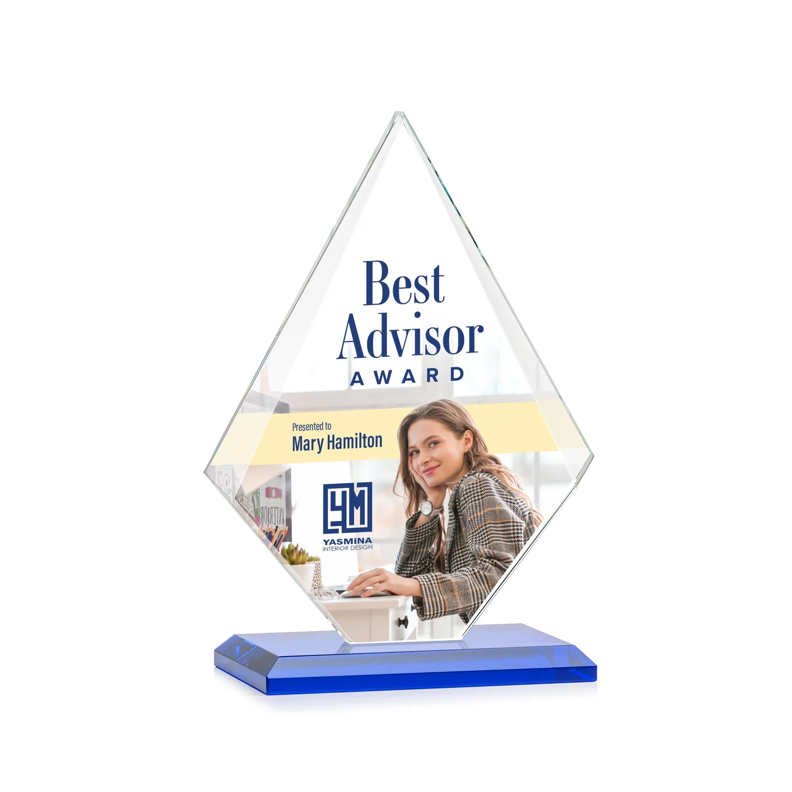 Customized Jade Glass Diamond Award With Eight Distinct Colored Bases for dealer and partner awards