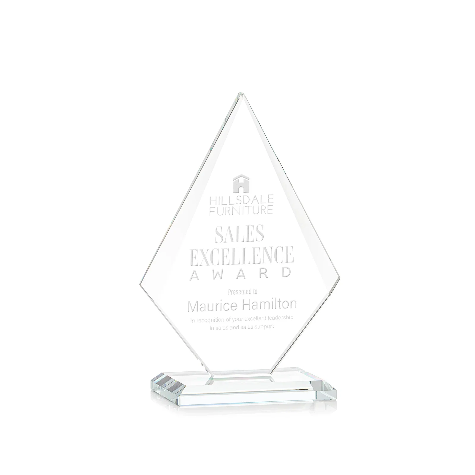 Custom Jade Glass Diamond Award With Eight Distinct Colored Bases for retirement presentations
