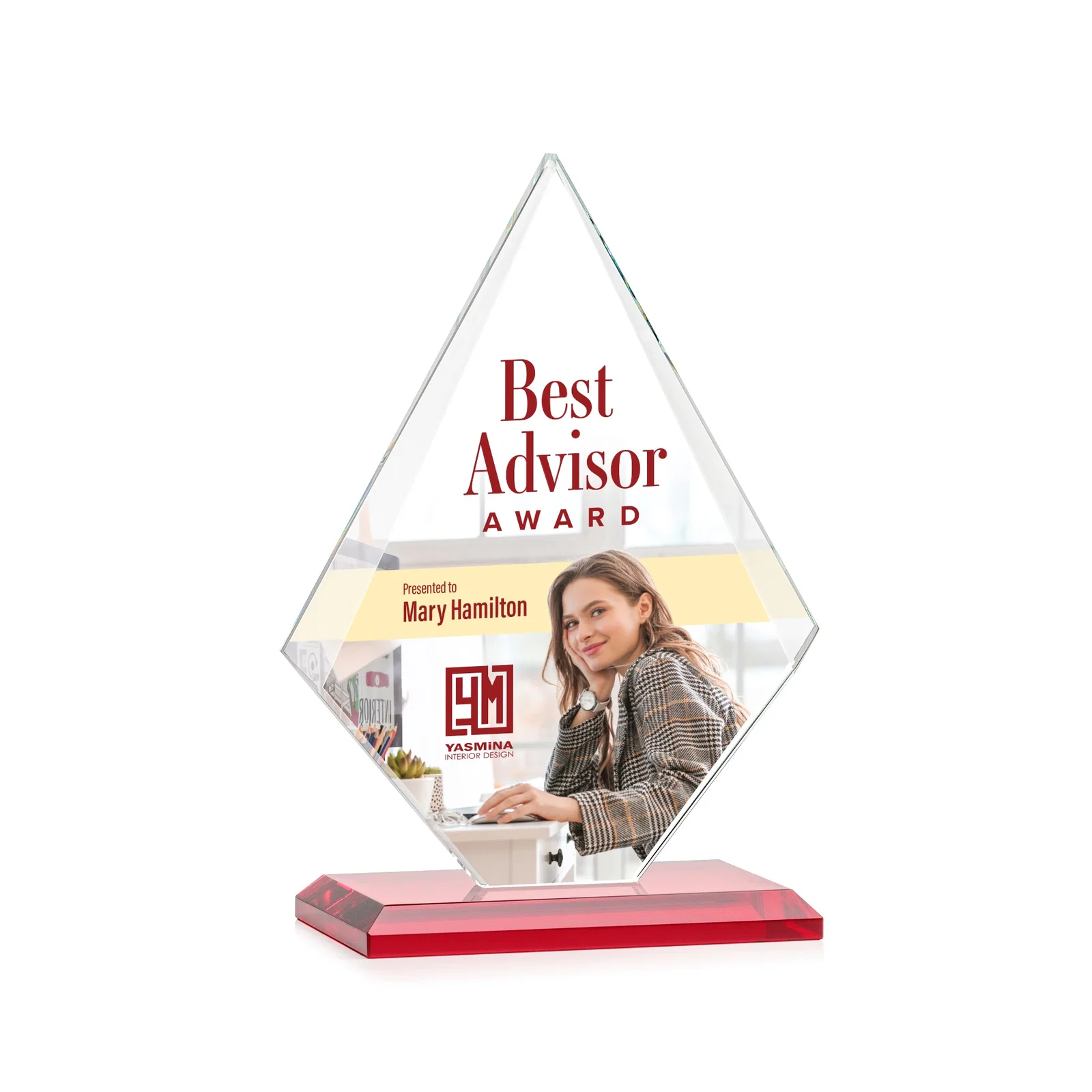 Custom engraved Jade Glass Diamond Award With Eight Distinct Colored Bases for safety achievement programs