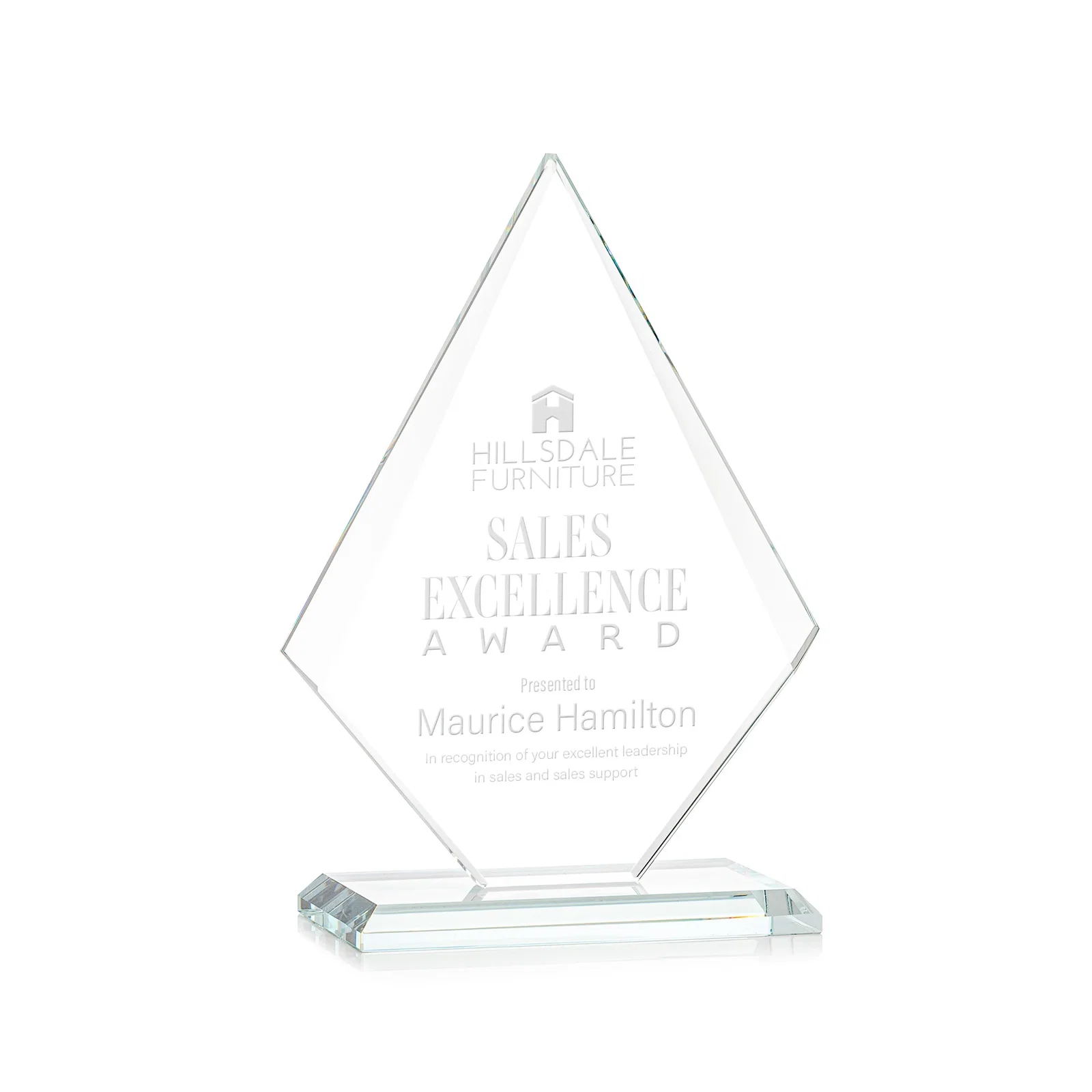 Custom Jade Glass Diamond Award With Eight Distinct Colored Bases for team milestone celebrations