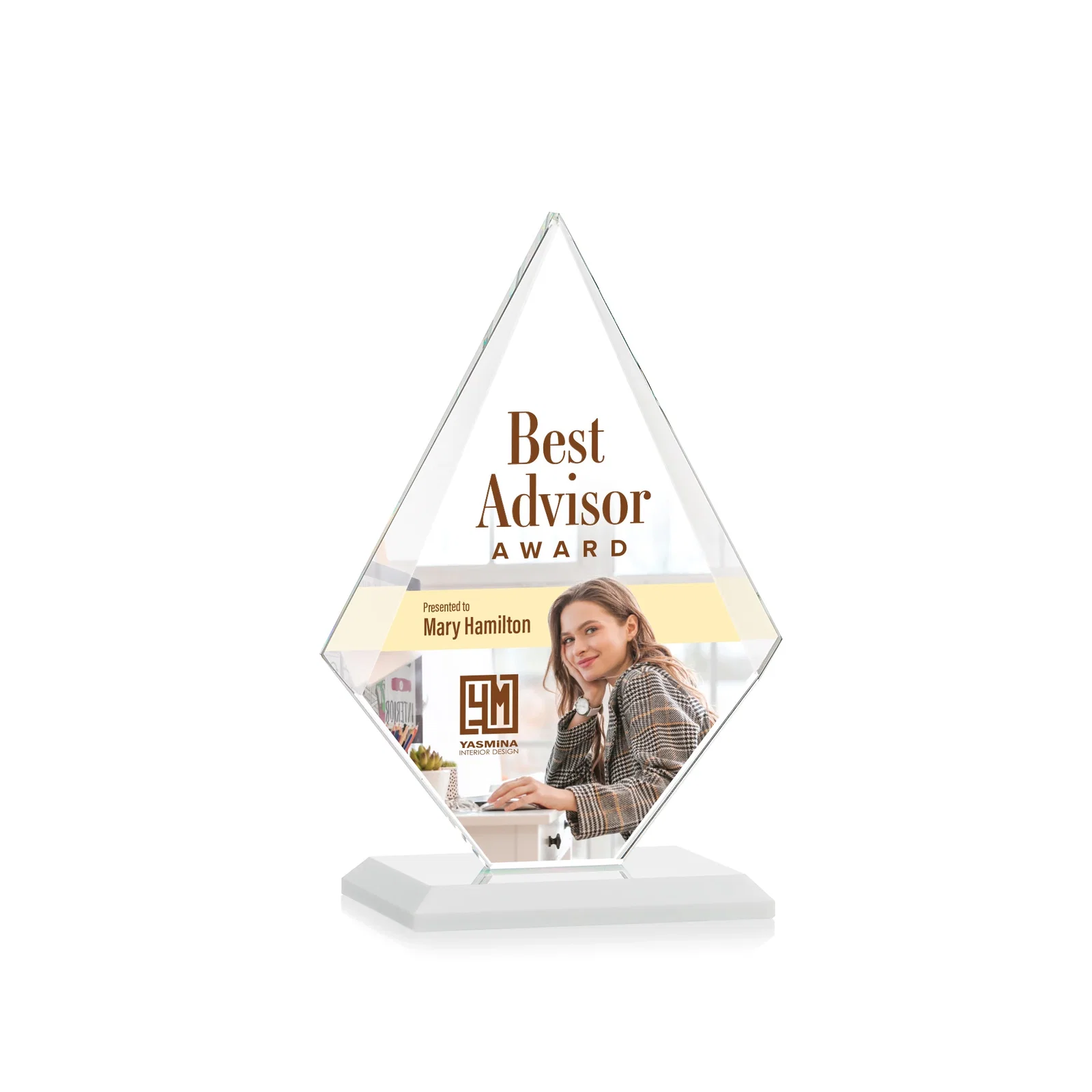 Custom Jade Glass Diamond Award With Eight Distinct Colored Bases, with your logo for team milestone celebrations
