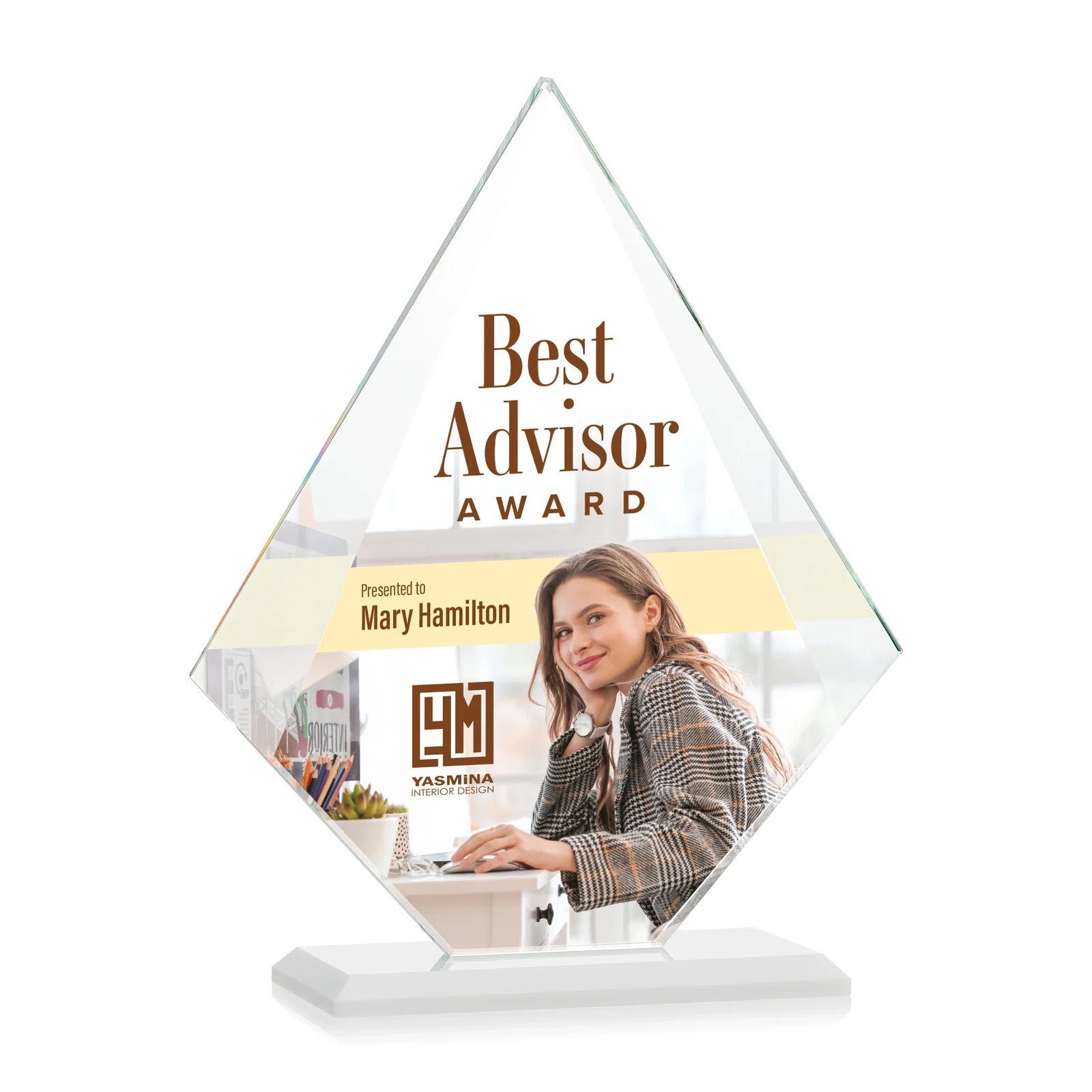 Custom Jade Glass Diamond Award With Eight Distinct Colored Bases, with your logo for safety achievement programs