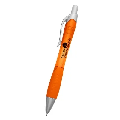 Ballpoint pen with a contoured rubber grip near the tip