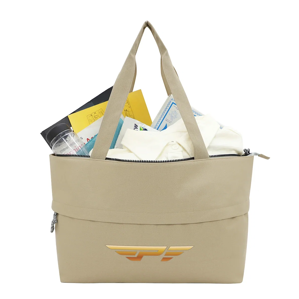 Side profile of the promotional Rio Extendable Polyester Zippered Tote