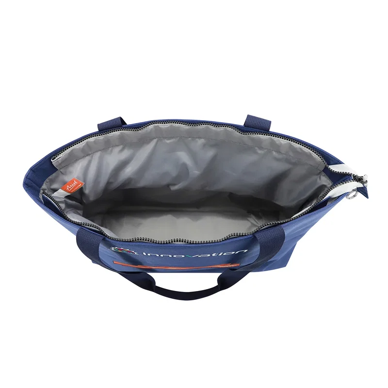 Open view of the branded Rio Extendable Polyester Zippered Tote showing the interior