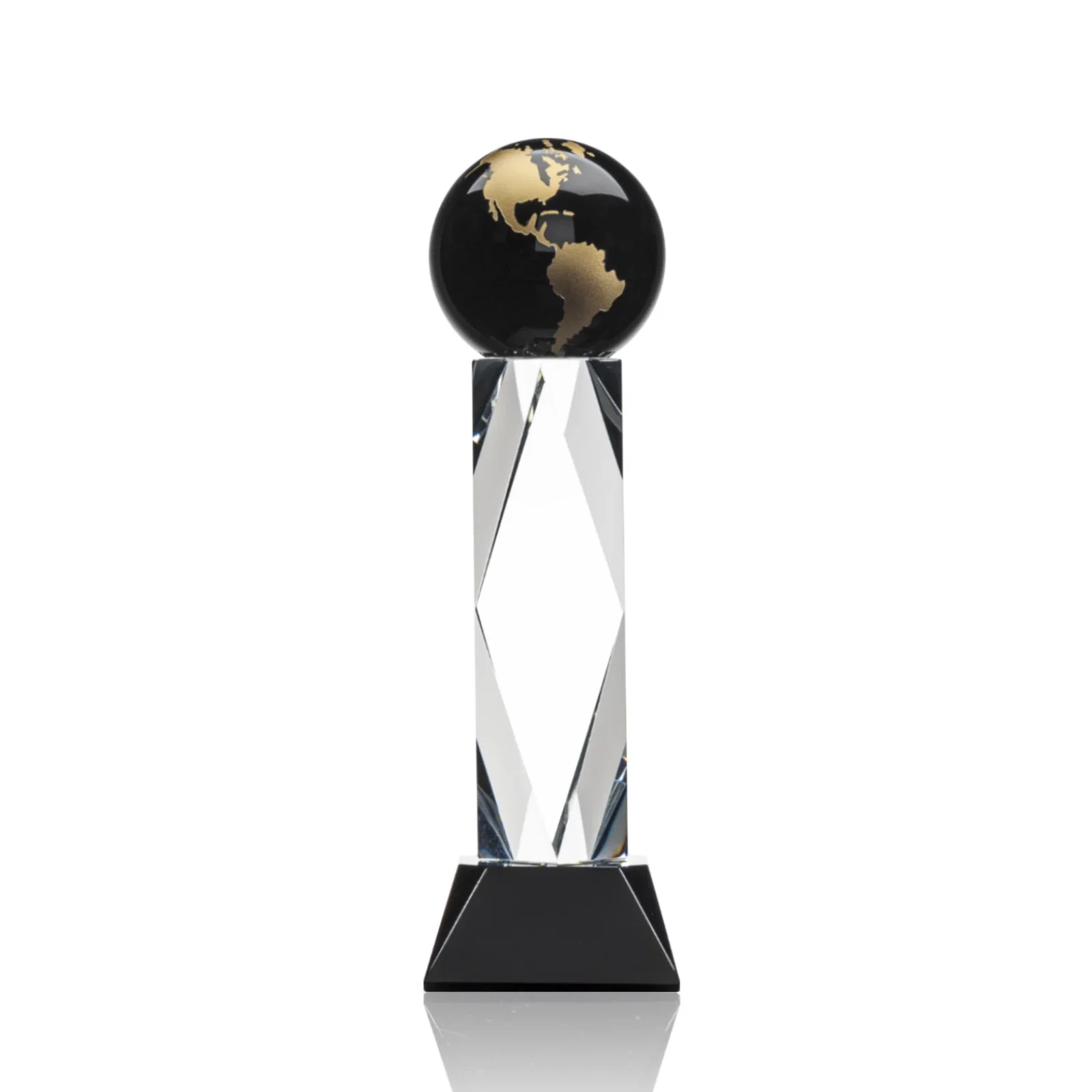 Personalized Green Optical Crystal Globe Award in a Beveled Diamond Frame for volunteer appreciation