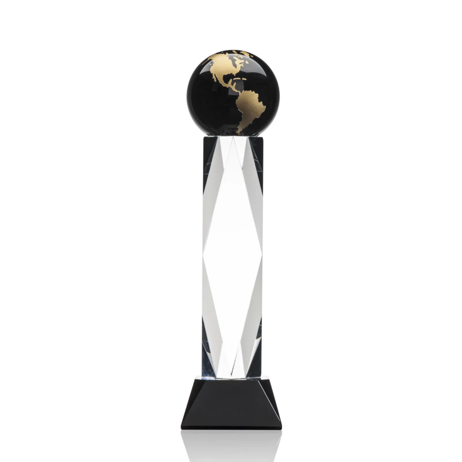Personalized Green Optical Crystal Globe Award in a Beveled Diamond Frame for dealer and partner awards