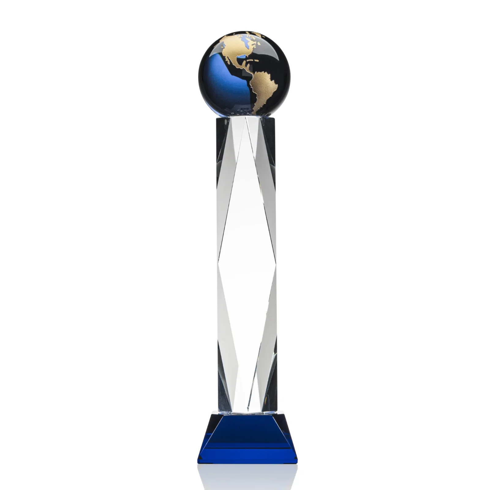 Promotional Green Optical Crystal Globe Award in a Beveled Diamond Frame for service anniversary gifts