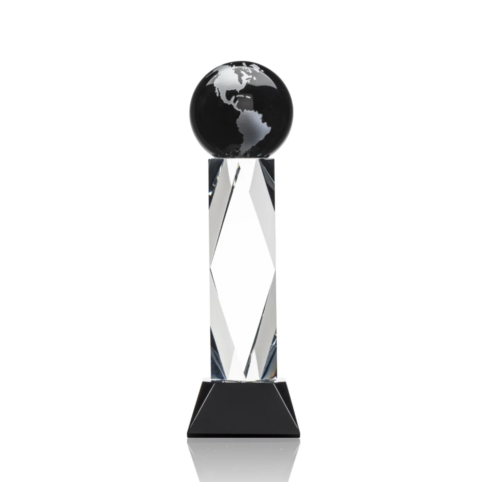 Promotional Green Optical Crystal Globe Award in a Beveled Diamond Frame for sales achievement awards