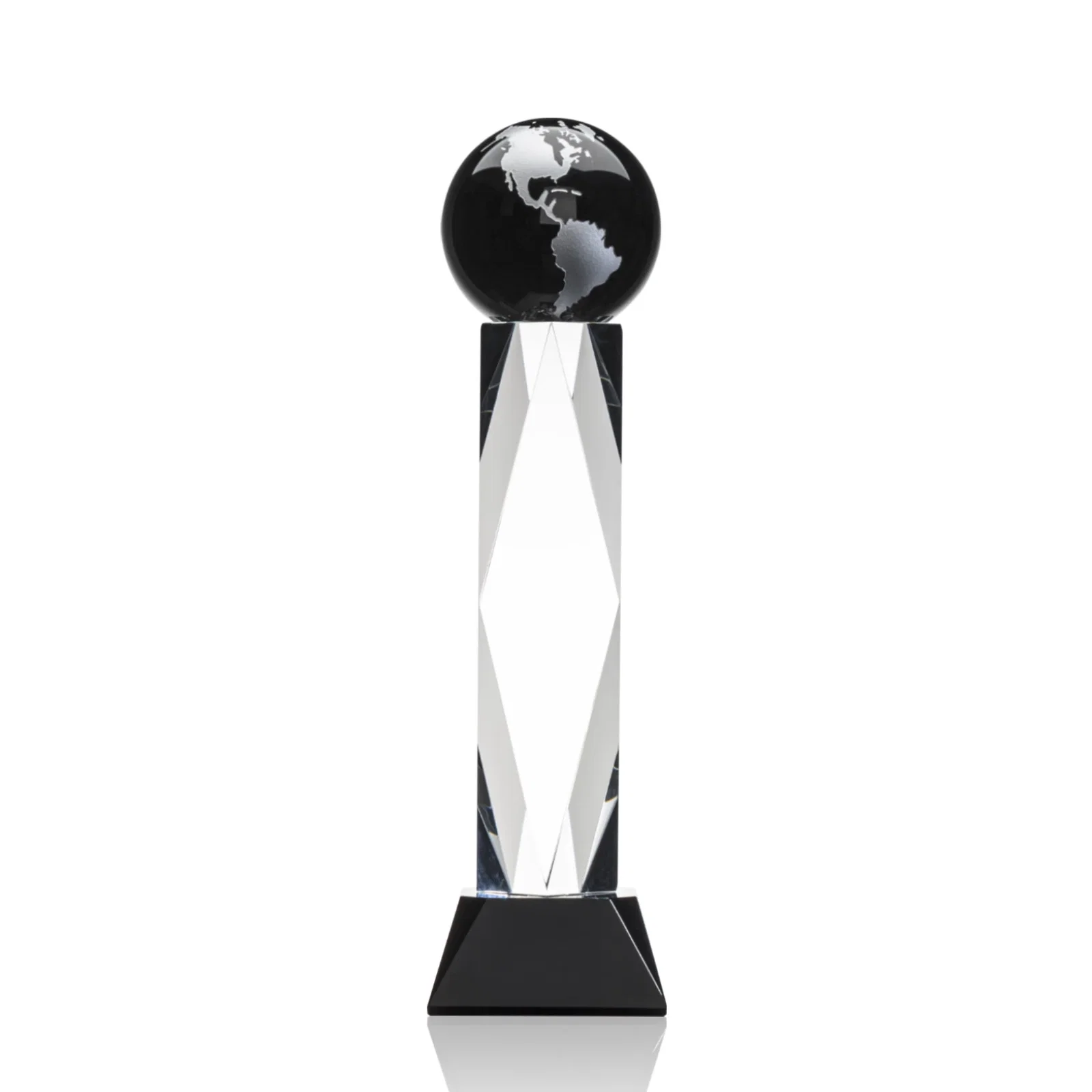 Promotional Green Optical Crystal Globe Award in a Beveled Diamond Frame for retirement presentations