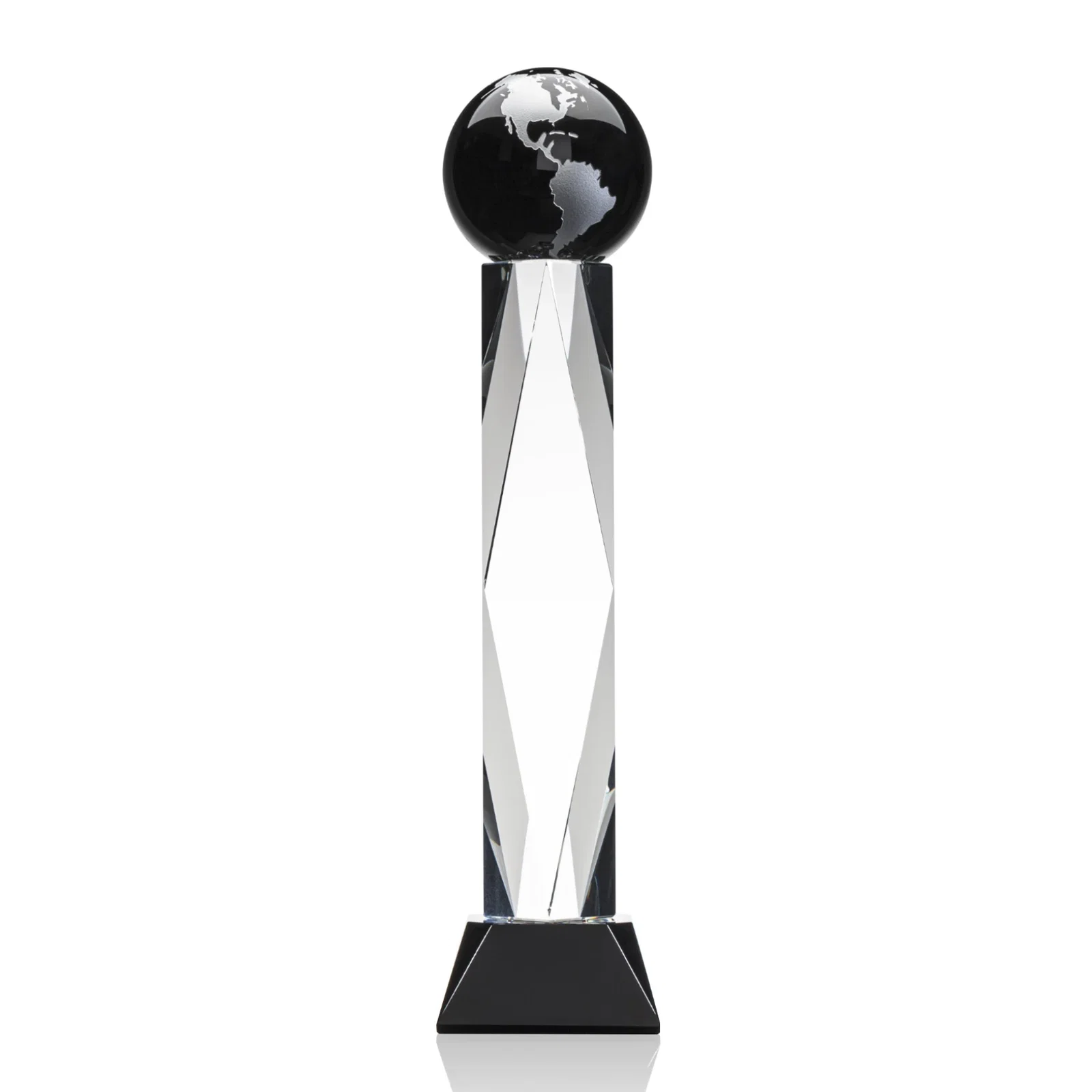 Promotional Green Optical Crystal Globe Award in a Beveled Diamond Frame for team milestone celebrations
