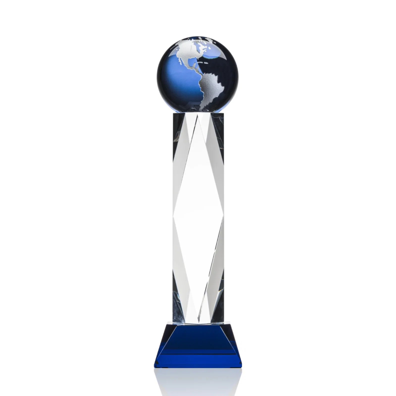 Promotional Green Optical Crystal Globe Award in a Beveled Diamond Frame for graduation ceremonies