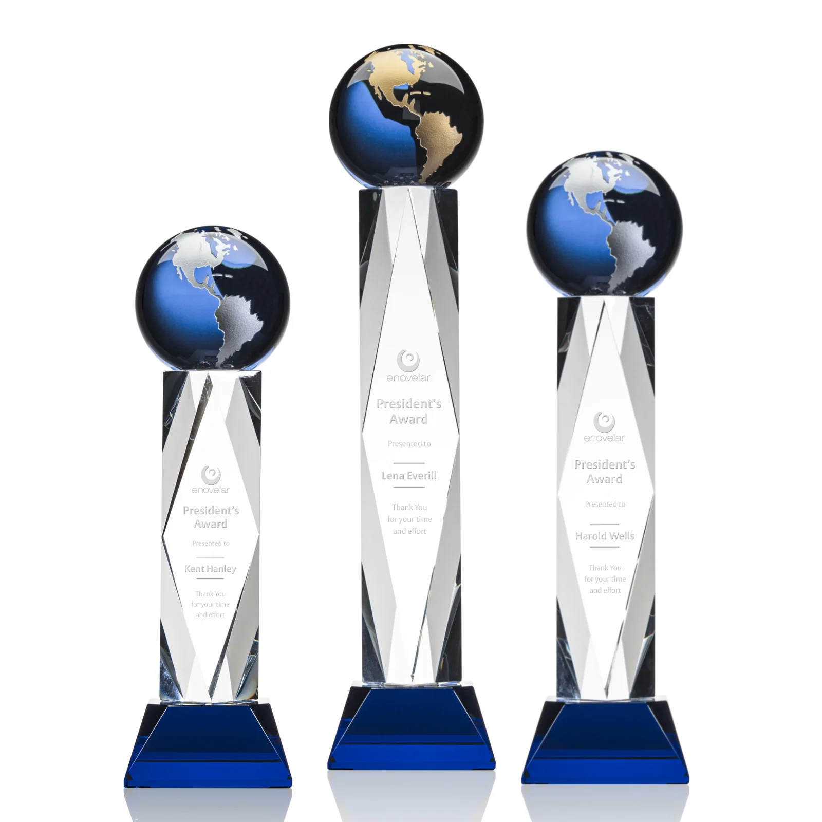 Custom Green Optical Crystal Globe Award in a Beveled Diamond Frame for safety achievement programs