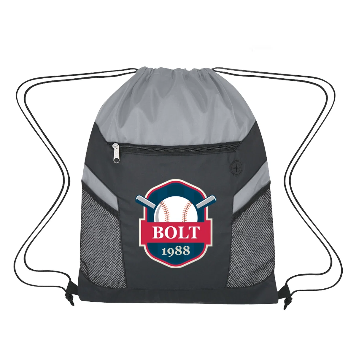 Recycled ripstop drawstring bag cinched shut and ready to sling on