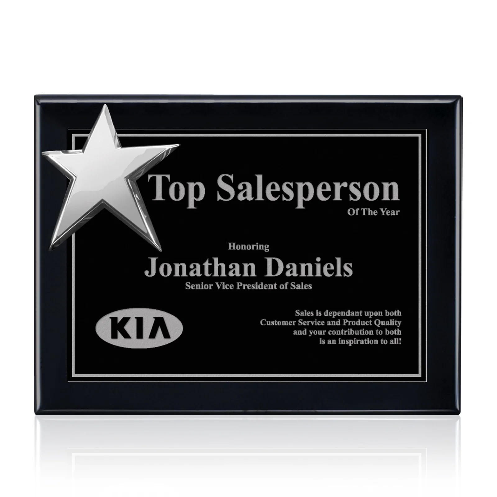 Custom Rosewood Wall Plaque with Raised Cast Star Accent for volunteer appreciation